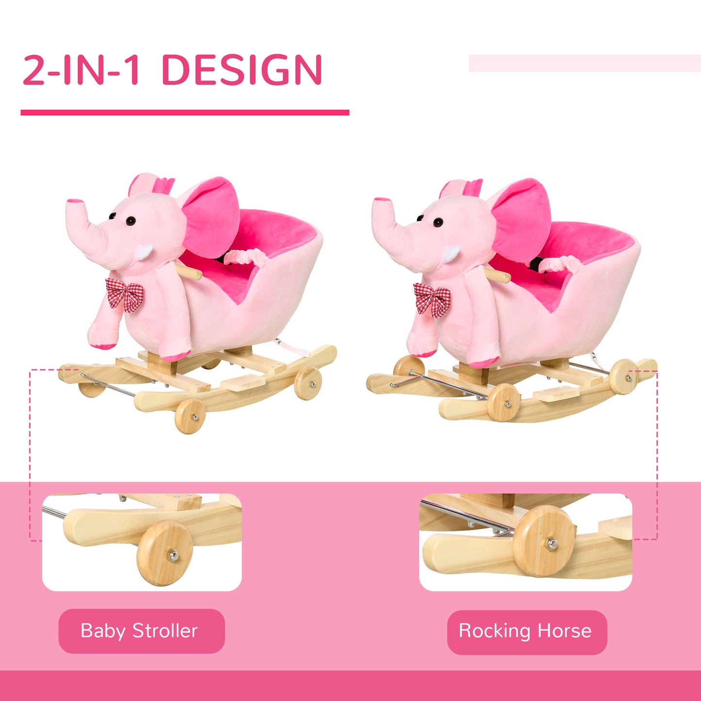 2 In 1 Plush Baby Ride on Rocking Horse Elephant Rocker