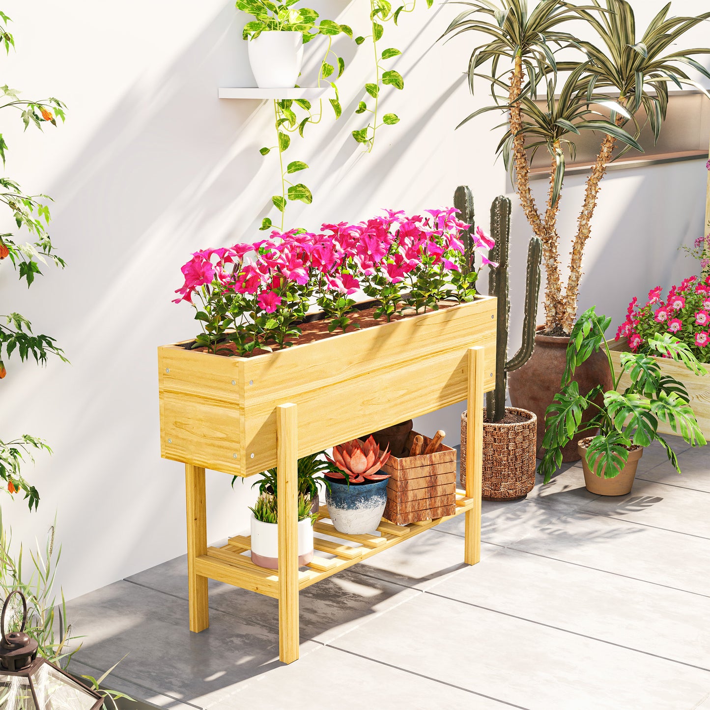 Wooden Raised Garden Bed, Elevated Planter Box with Bed Liner