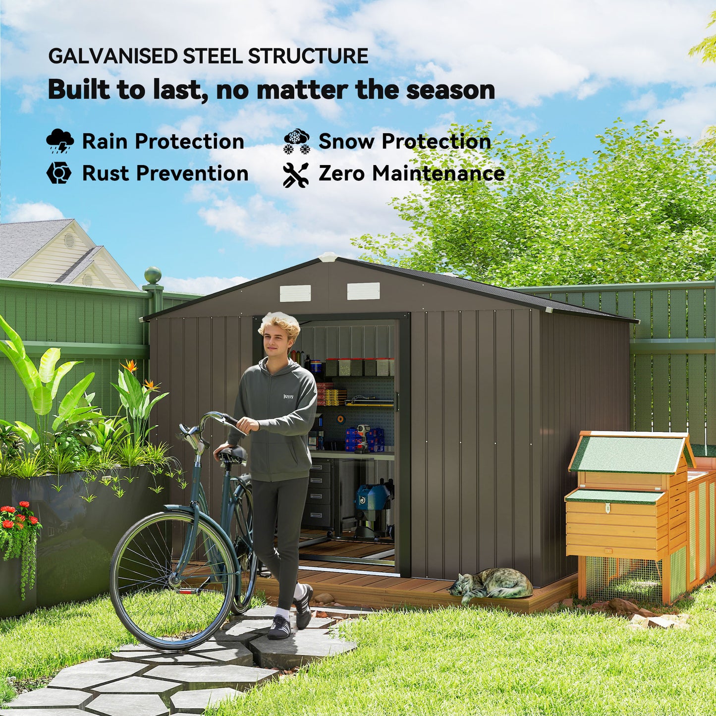 9 x 6FT Garden Metal Storage Shed Outdoor Storage Shed