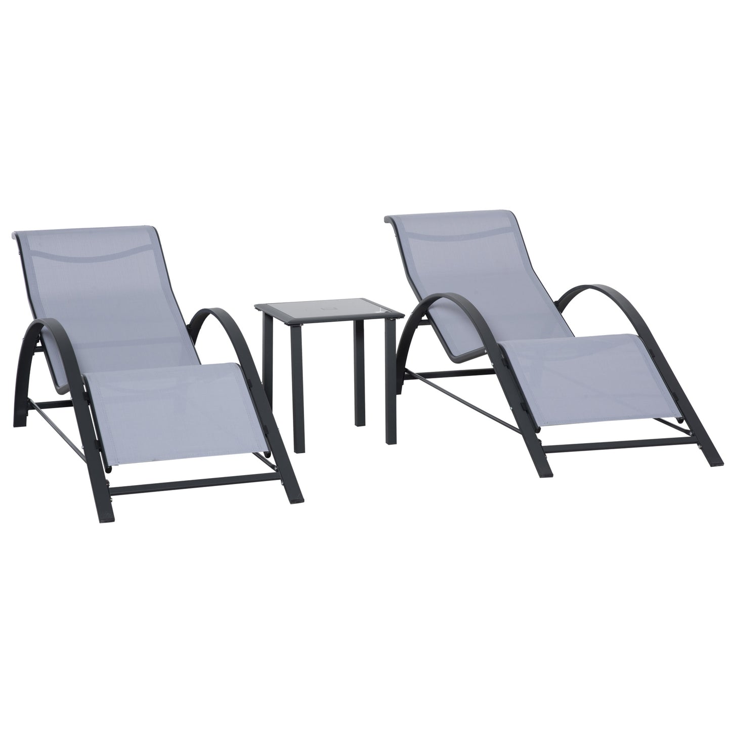 3 Pieces Lounge Chair Set Metal Frame Garden Outdoor Recliner