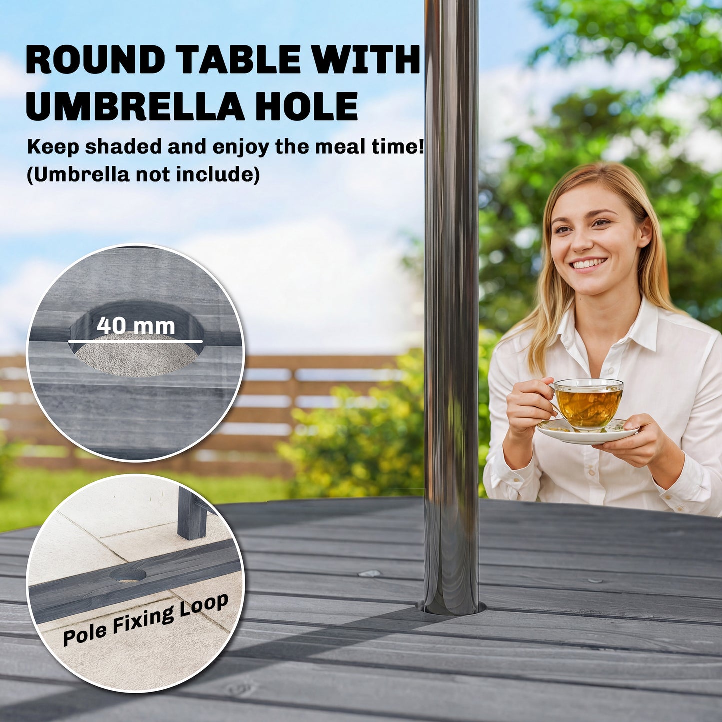 5 Pieces Garden Dining Set with Parasol Hole