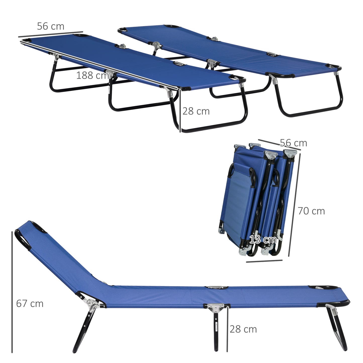 Set of Two Metal Frame Folding Sun Loungers