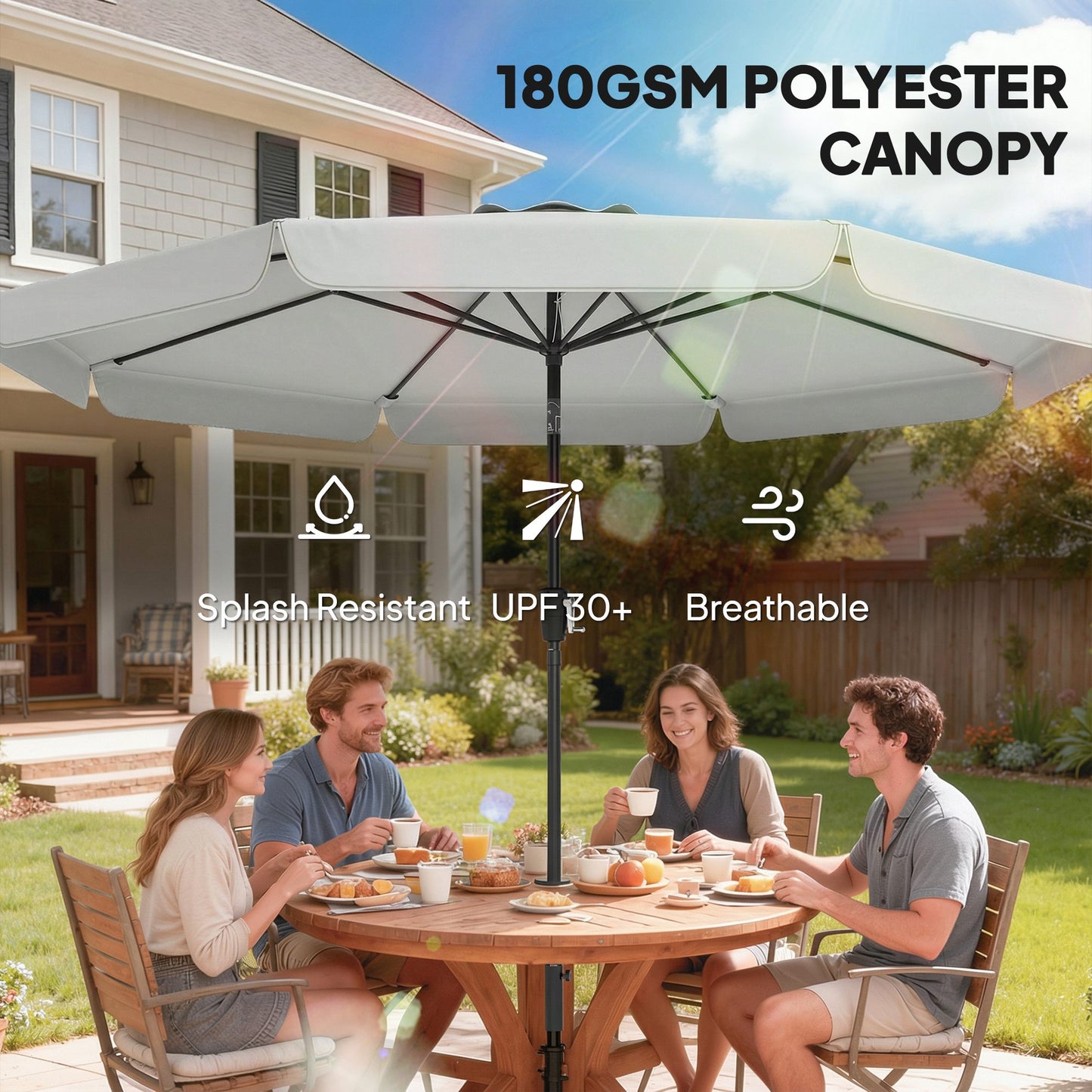 3 m Garden Parasol with Tilt Mechanism & Crank Handle