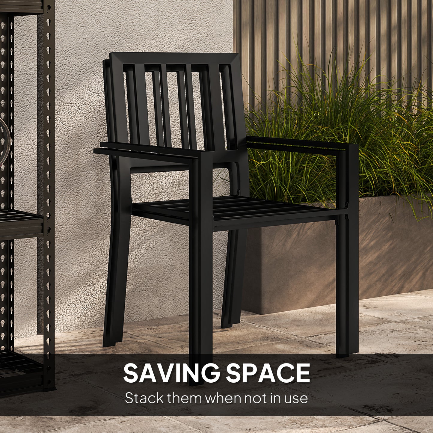 3 Piece Patio Bistro Set with Plastic Top, 2 Stackable Chairs