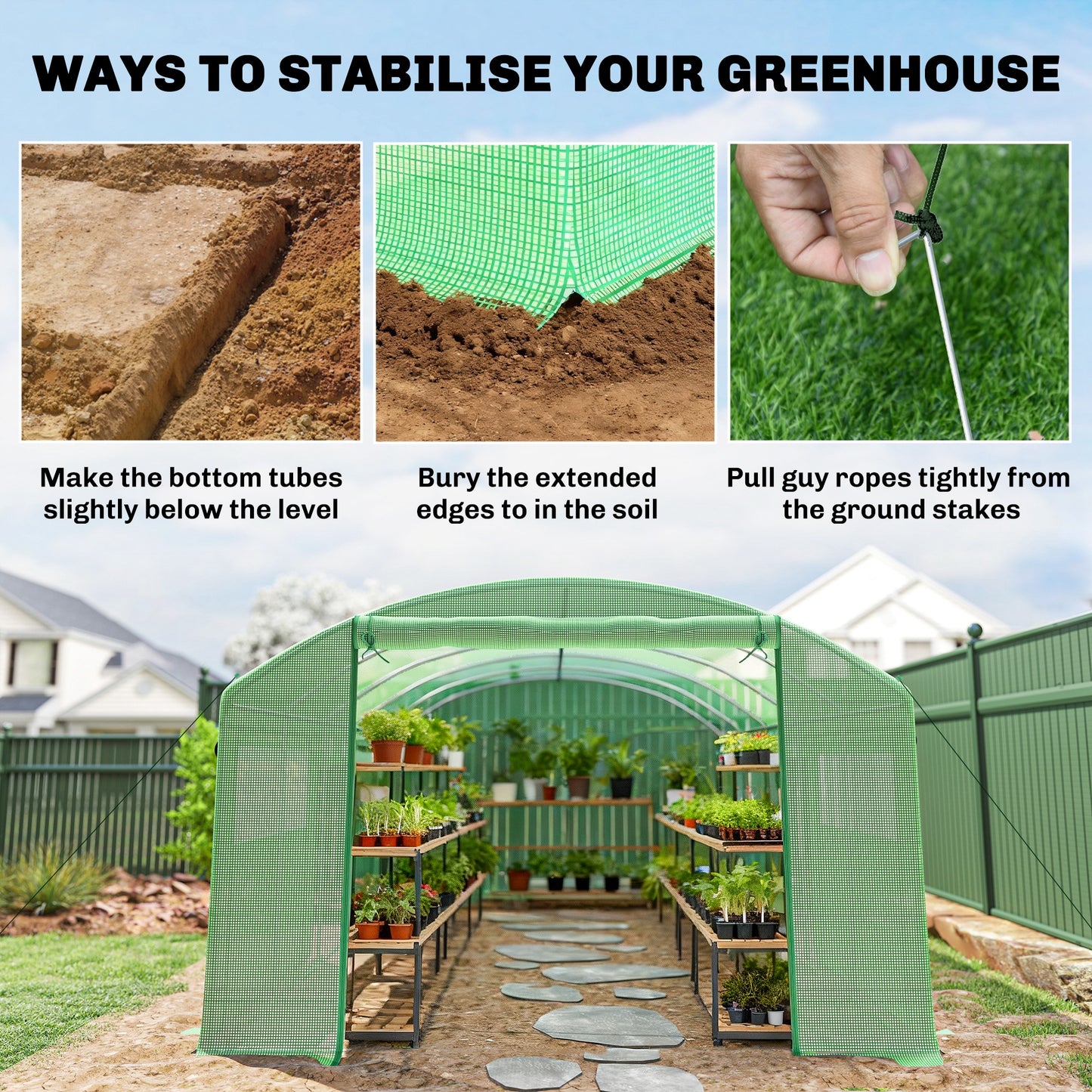19 x 9.8ft Walk-In Polytunnel Greenhouse