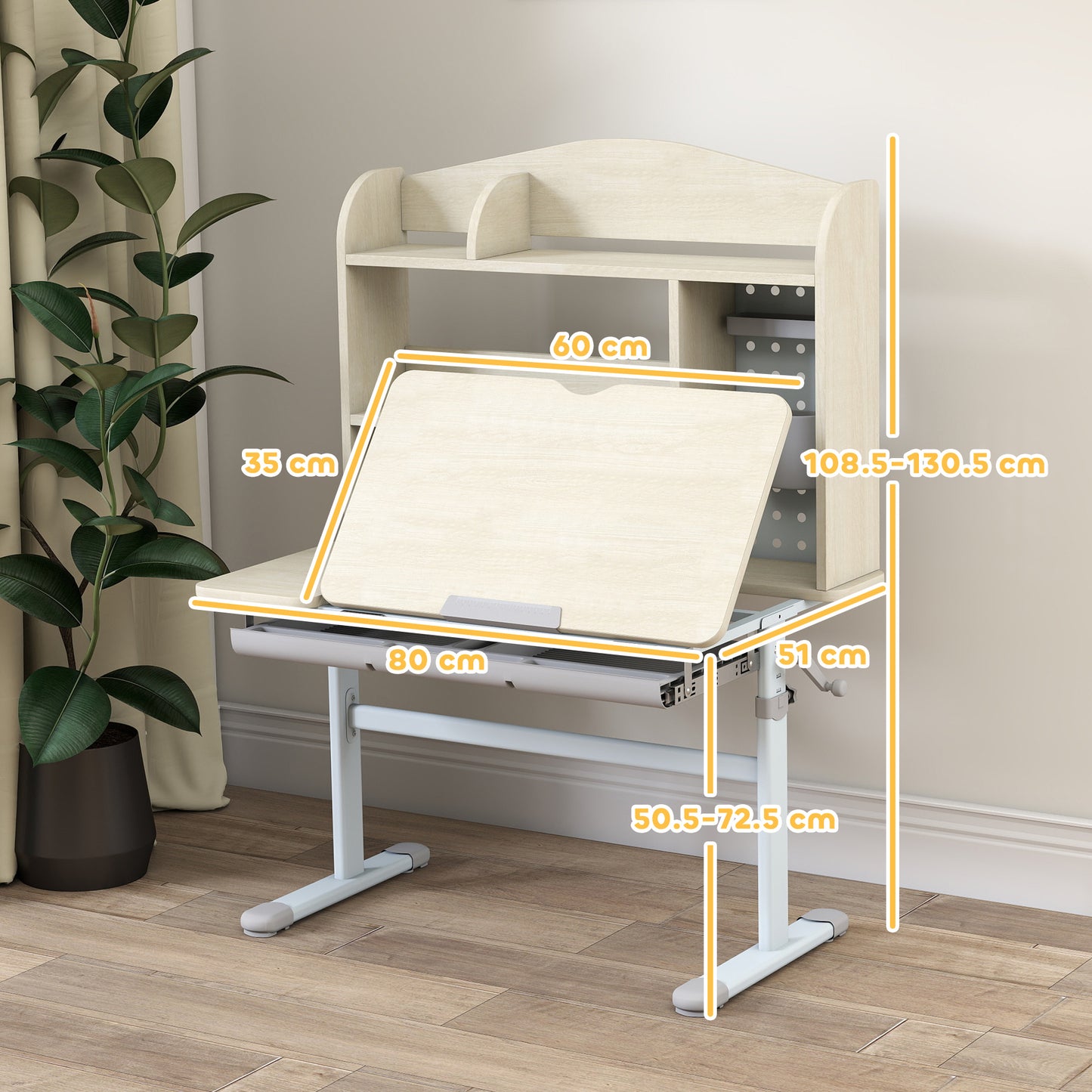 Kids Desk Height Adjustable with Tilt-Desktop, Hutch, Drawer