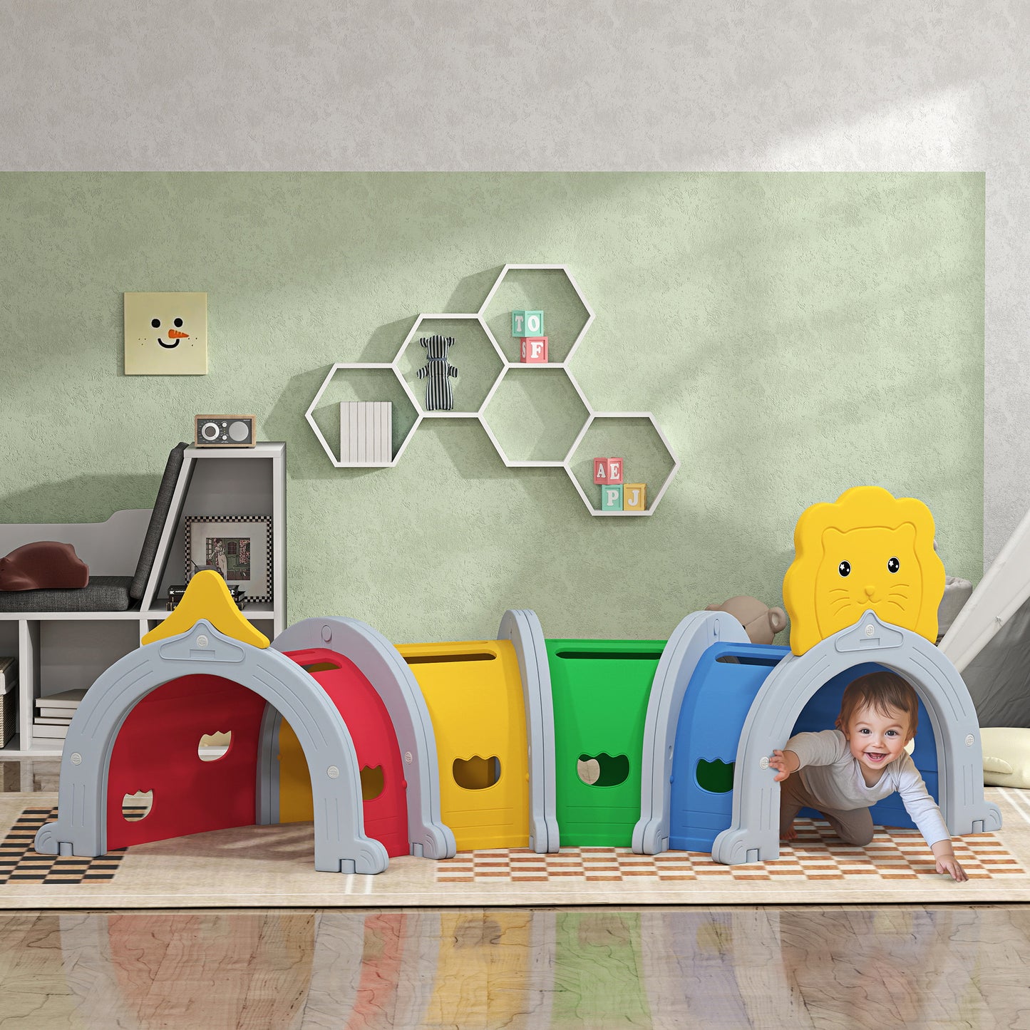 Kids Play Tunnel with Lion Design for 3-6 Years, Crawling, Climbing