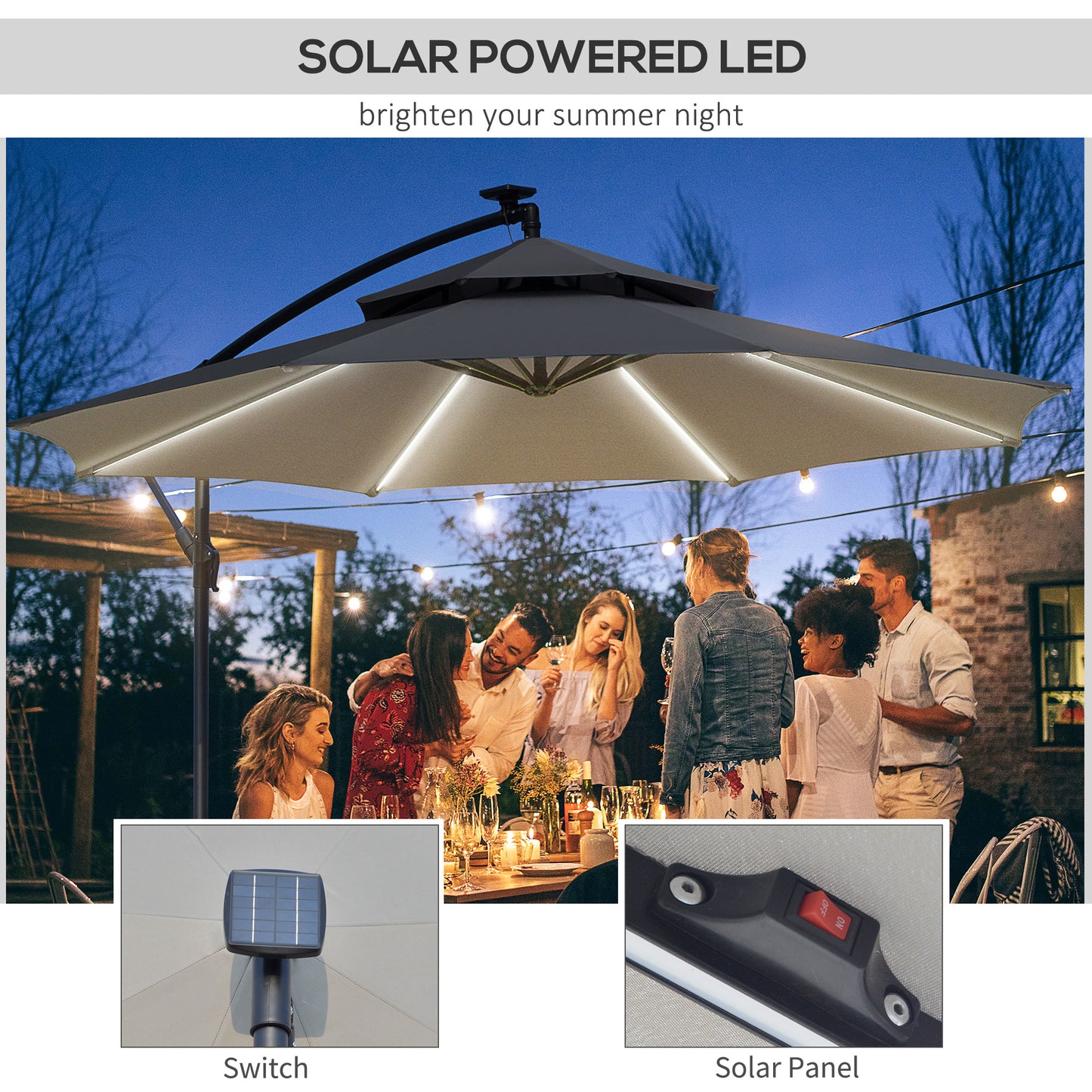 3m LED Light Overhanging Parasol