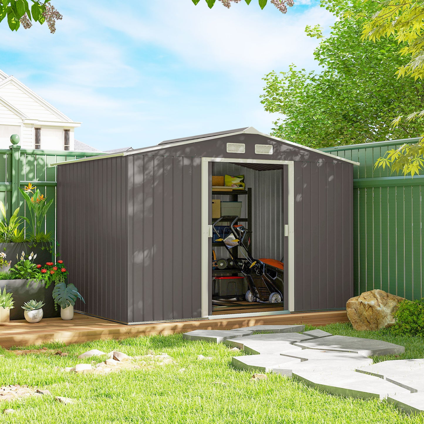 9 x 6FT Outdoor Garden Roofed Metal Storage Shed Tool Box