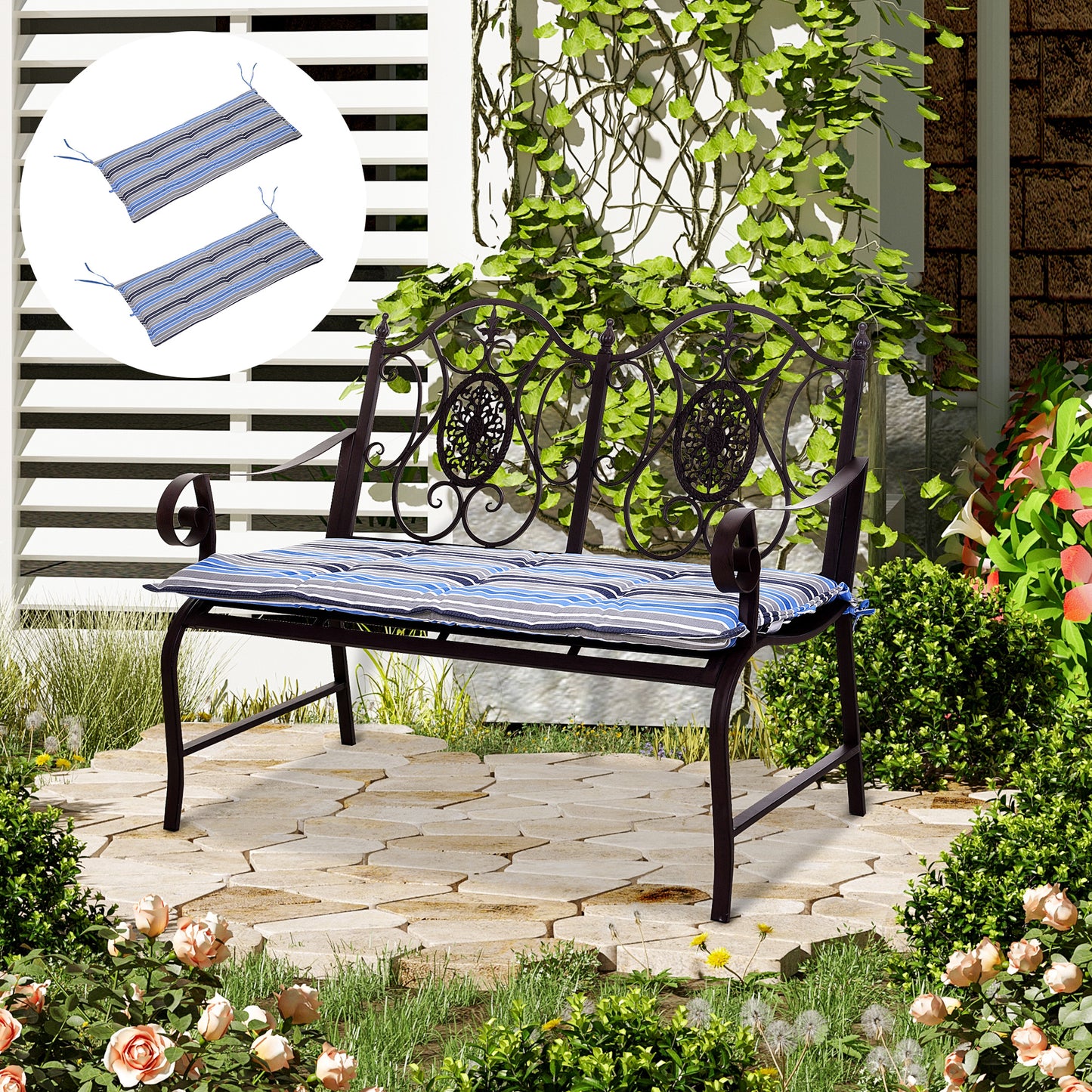 Polyester Set Of 2 Swing Chair Cushion Blue Stripes