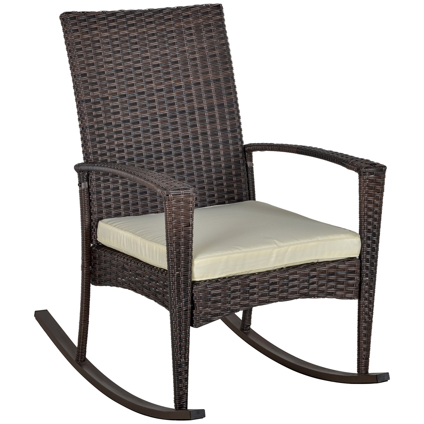 PE Rattan Garden Rocking Chair, Outdoor Rocking with Cushion