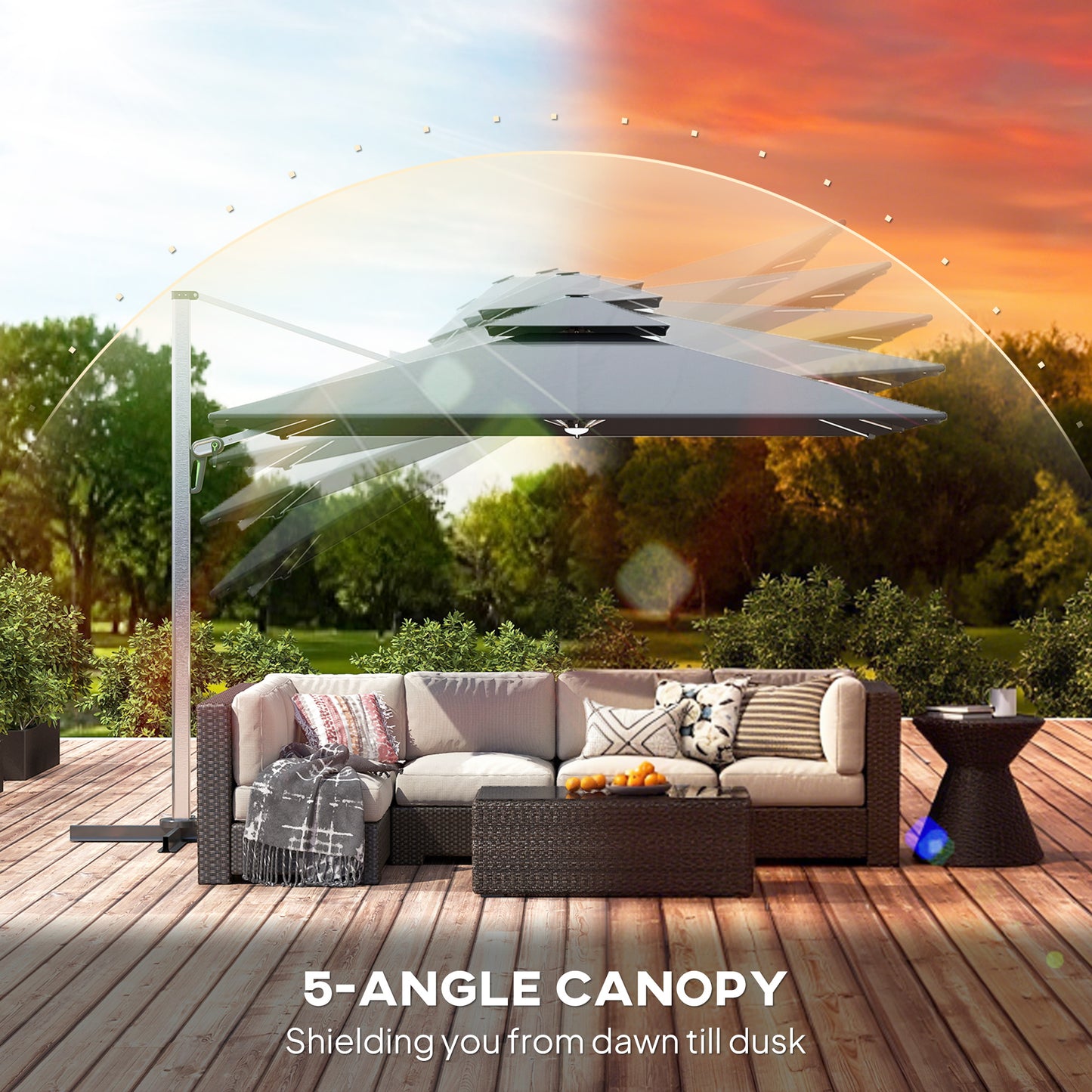 3(m) Garden Cantilever Parasol with Solar LED Lights, Cross Base