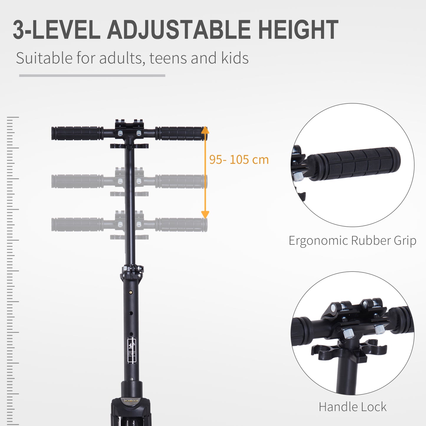 Folding Kick Scooter Hight-Adjustable Urban Scooter w/ Rear Brake