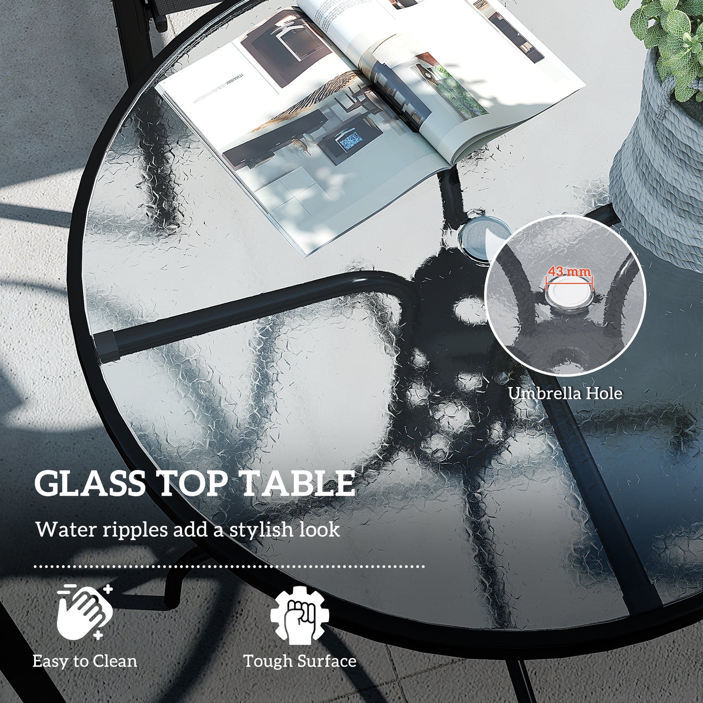 Five-Piece Steel Patio Set, with Glass-Top Table