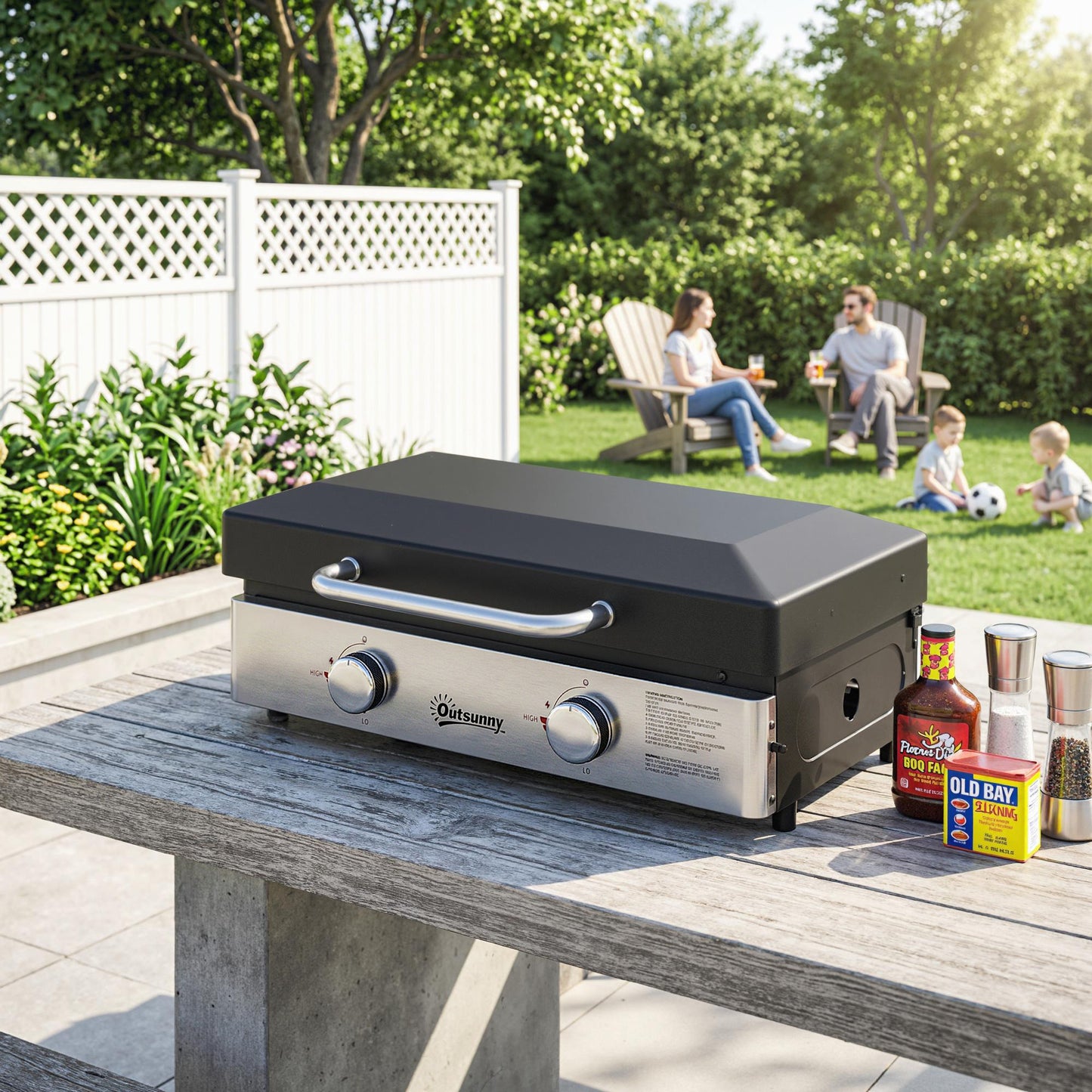 2 Burner Grill Griddle, Portable Gas Plancha, 6 kW