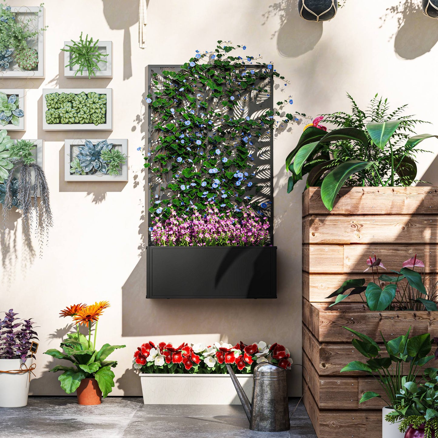 Outdoor Metal Planter, with Back Trellis (1)