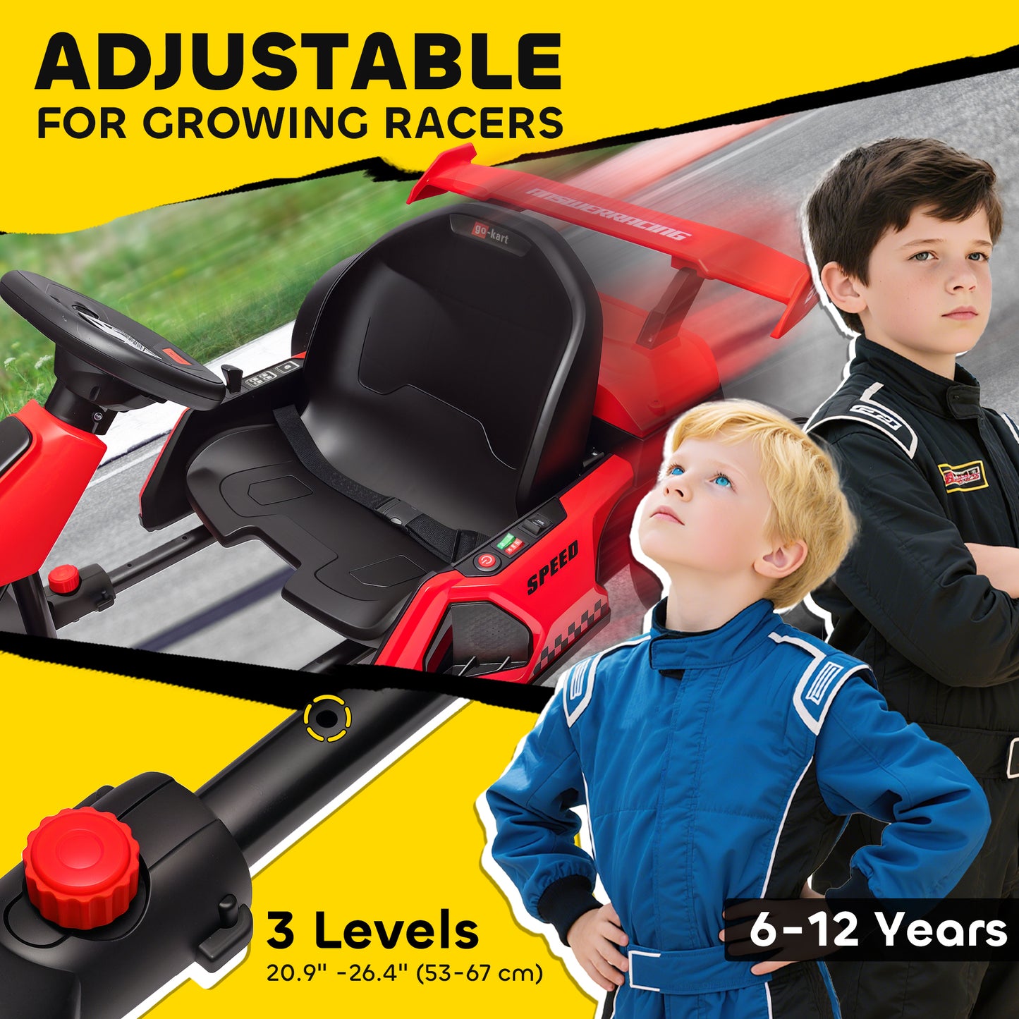 24V Electric Go Kart for Kids with Adjustable Seat for 6-12 Years