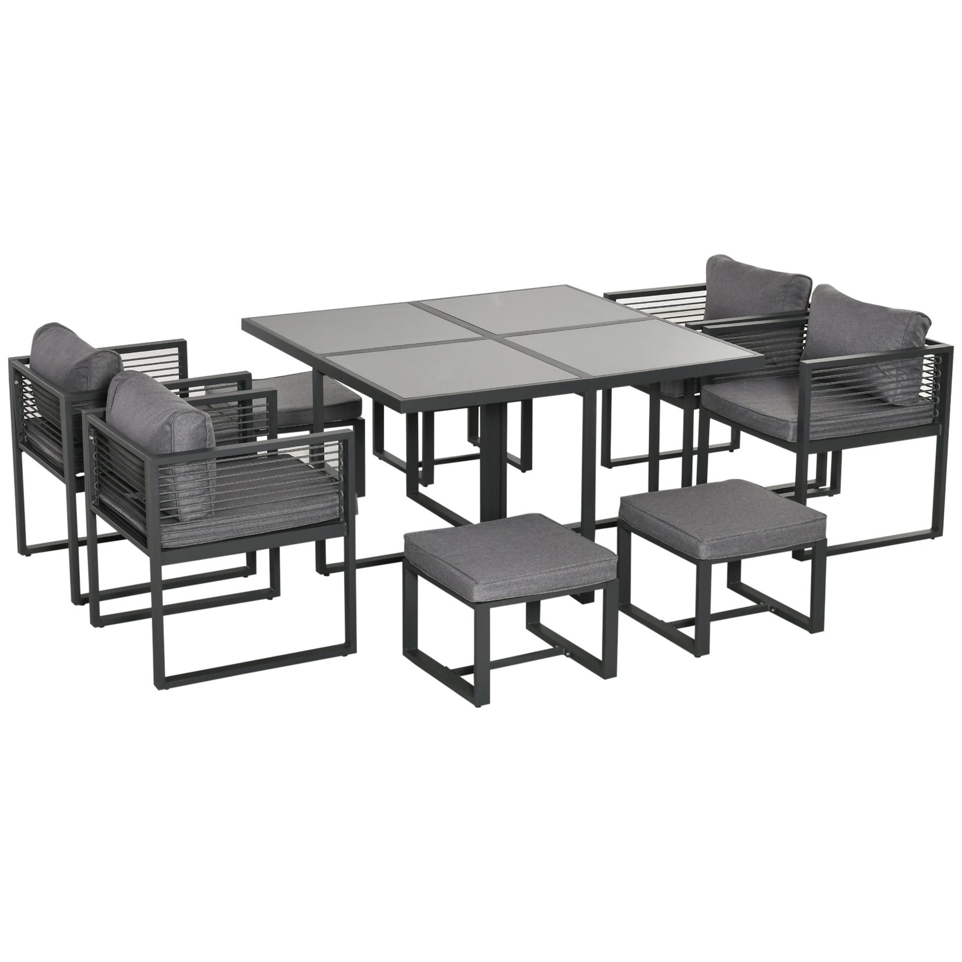 Nine-Piece Aluminium Garden Set, with Glass-Top Table