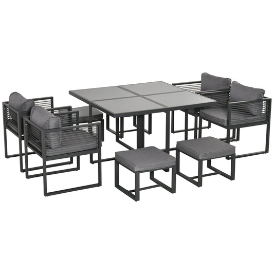 Nine-Piece Aluminium Garden Set, with Glass-Top Table