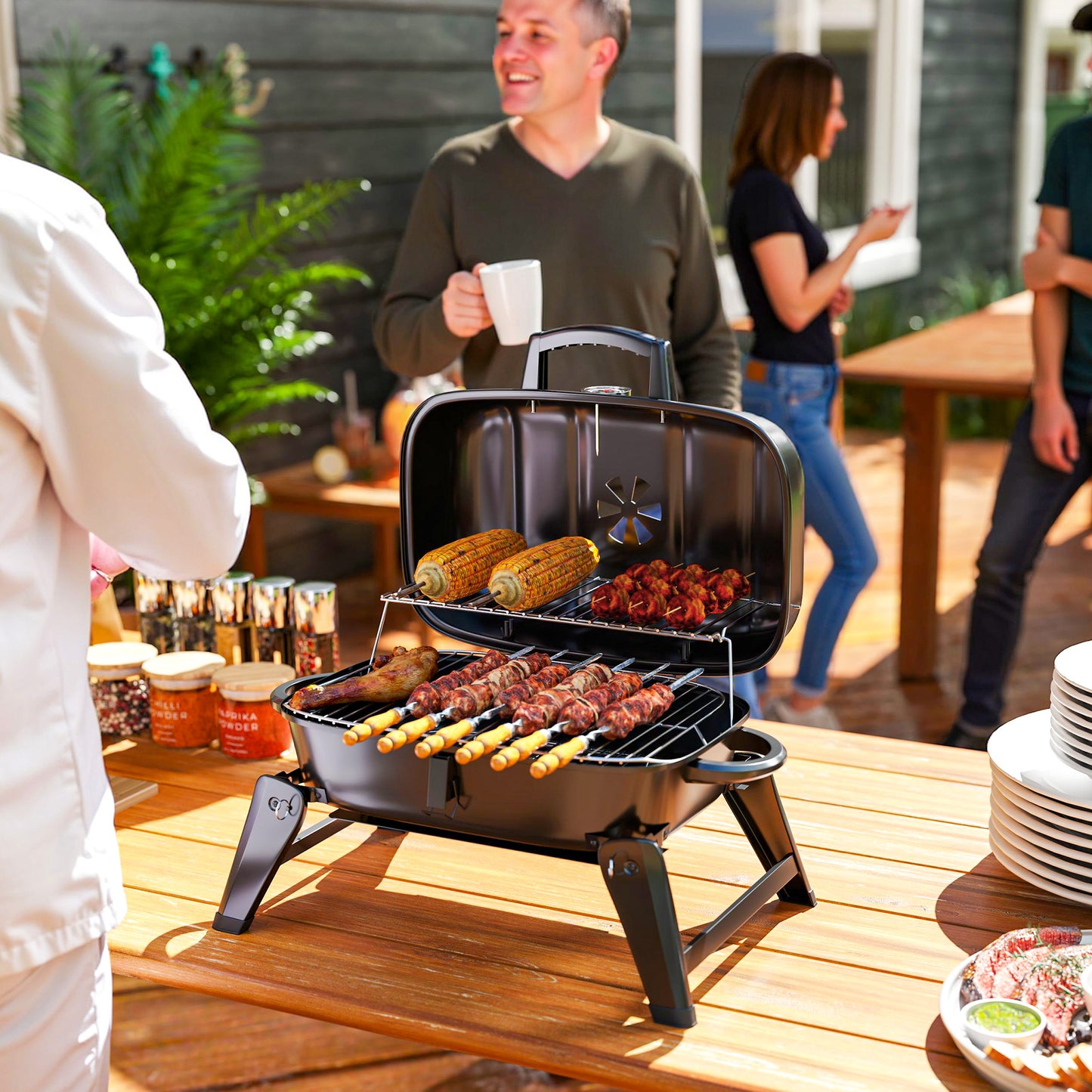 Charcoal Barbecue Grill Folding BBQ Grill with 1232 cm² Cooking Area
