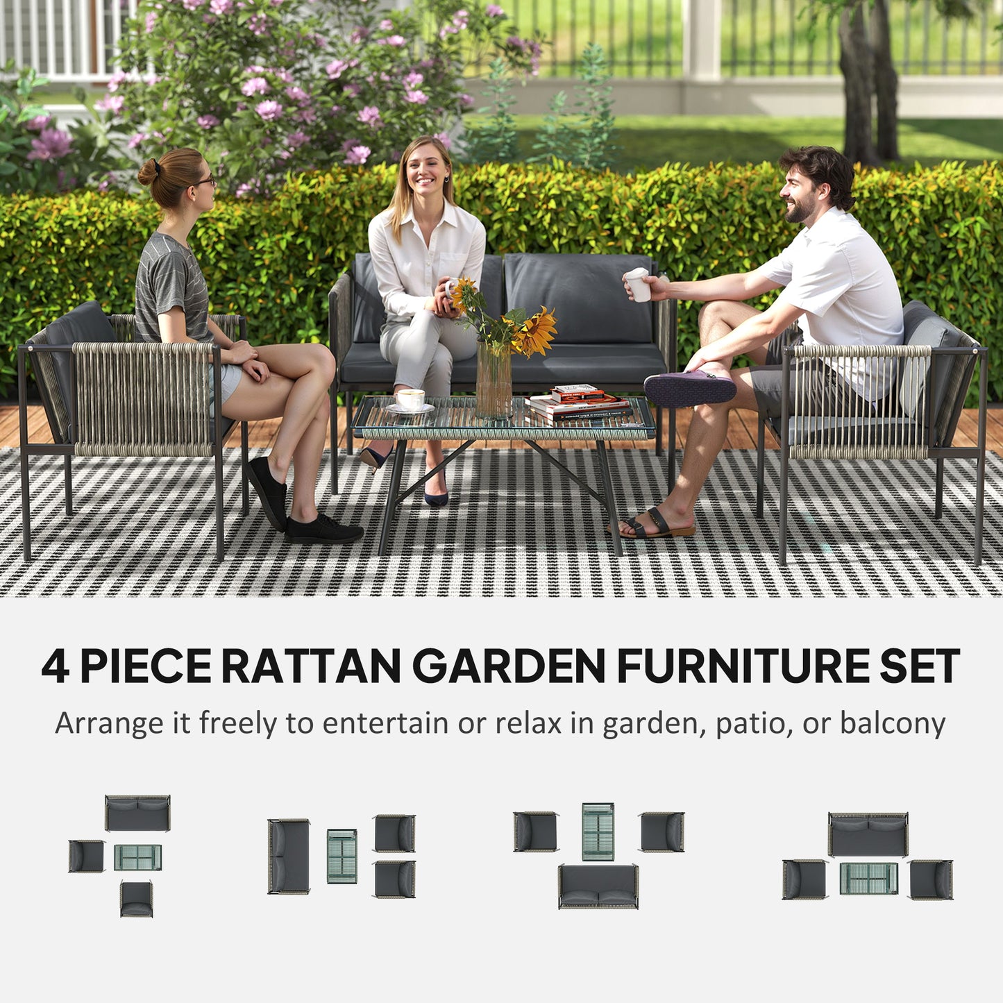 Four-Piece Round Rattan Rope Sofa Set