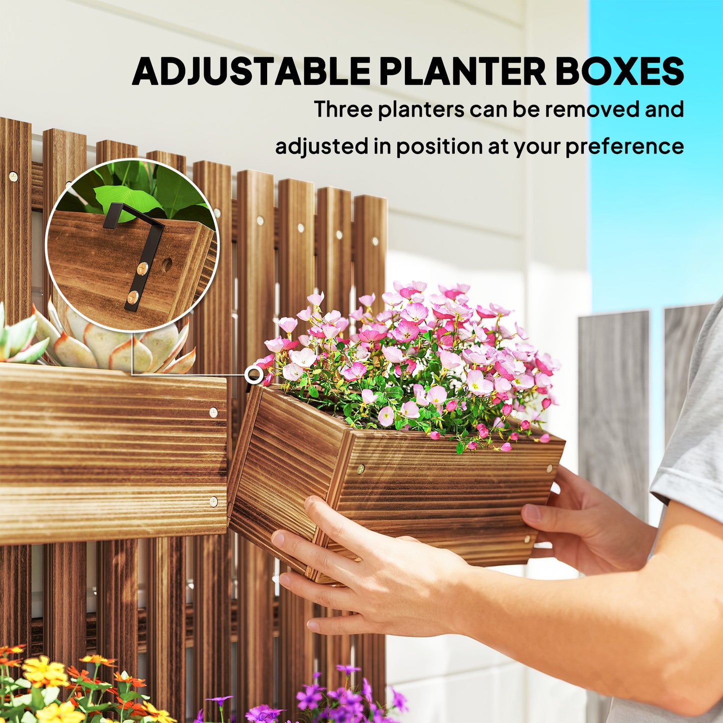 Set of 2 Wall-mounted Wooden Garden Planters with Trellis