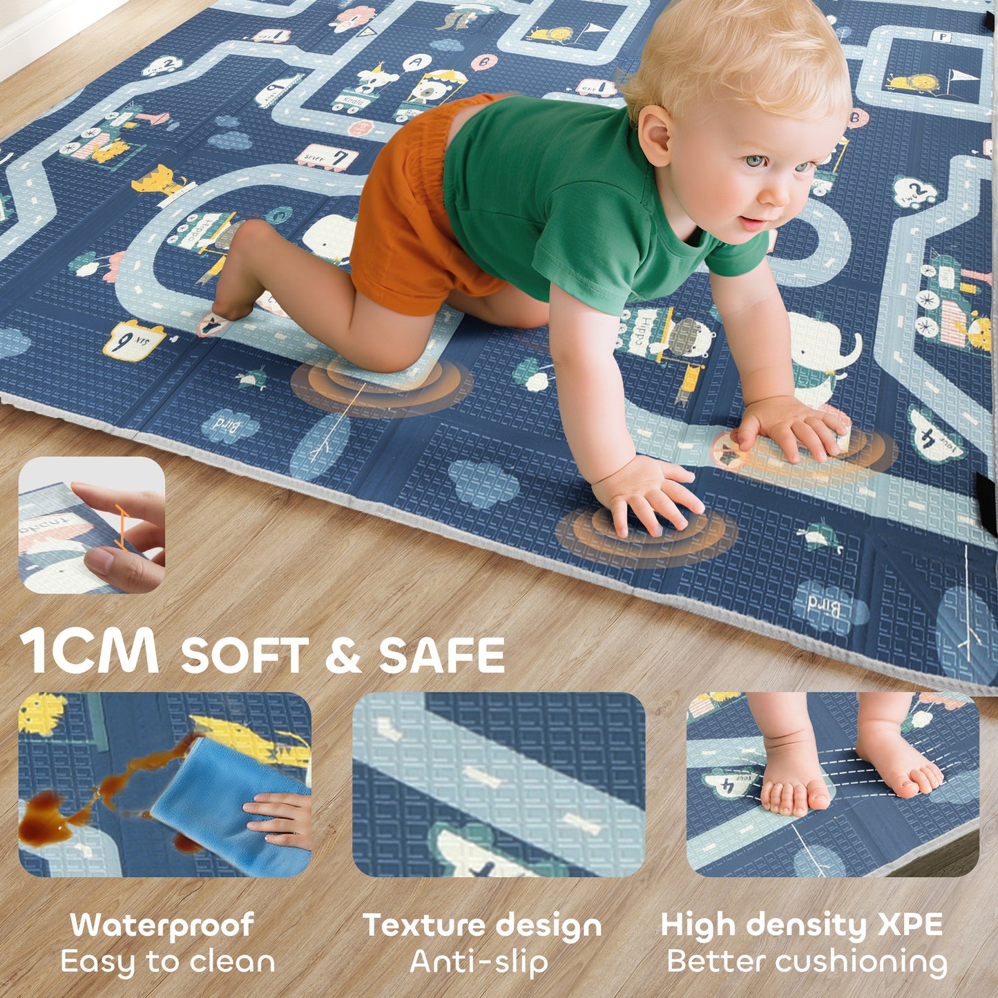 Foldable Baby Play Mat, Baby Playpen, Reversible Foam Playmat