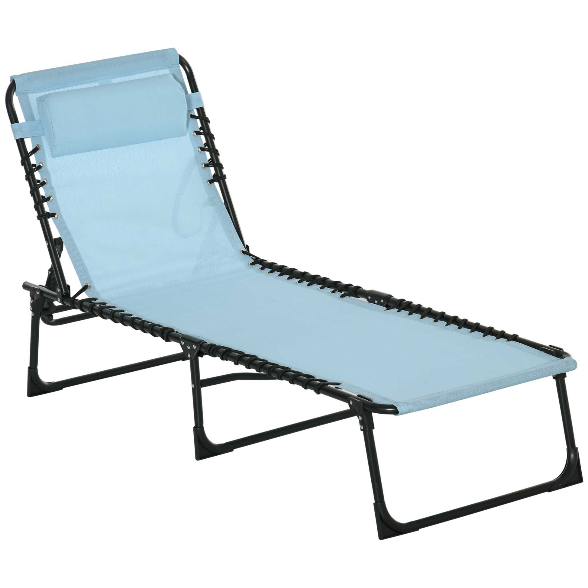 Folding Sun Lounger Beach Chaise Chair Garden Cot Camping Recliner