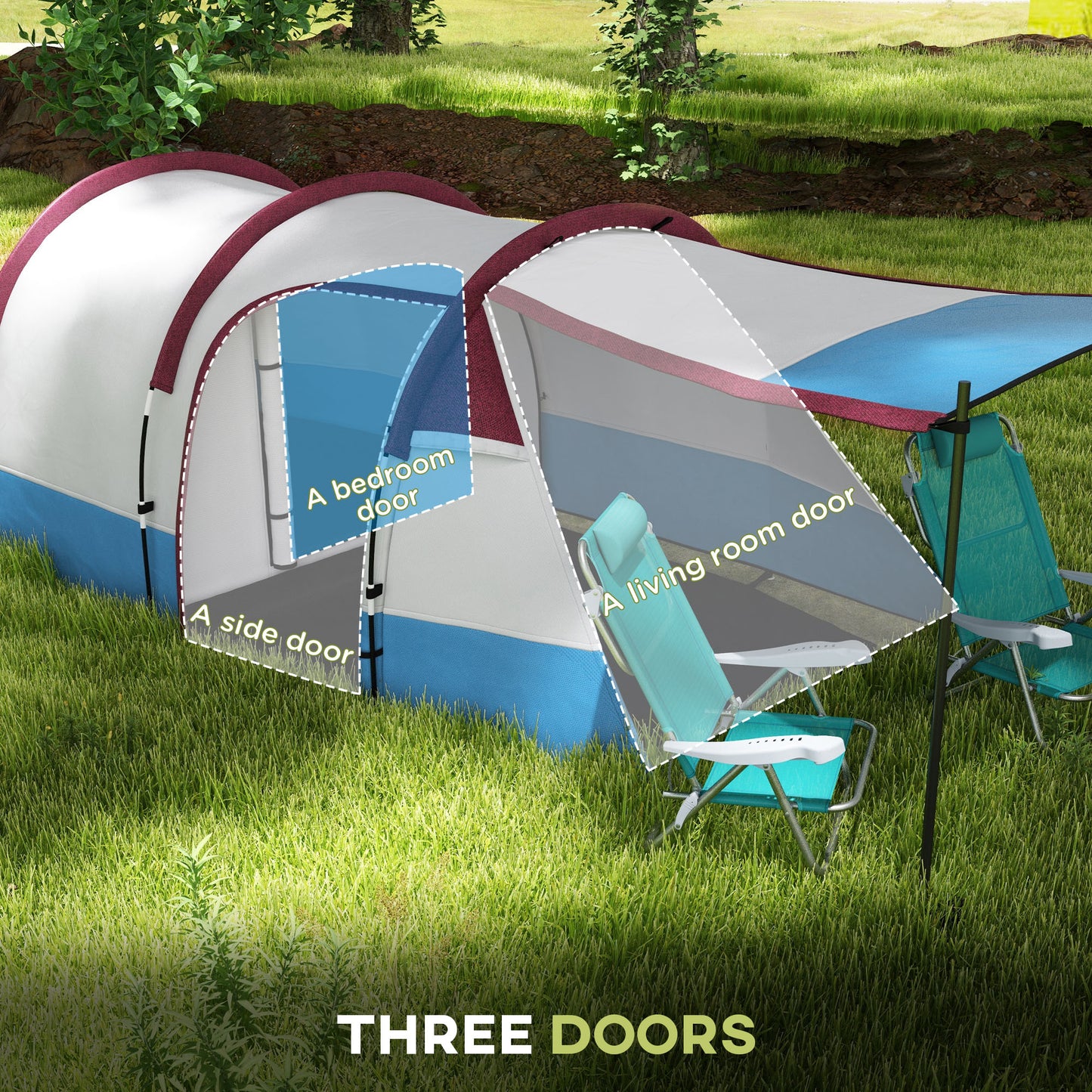 Camping Tent, Large Tunnel Tent with Bedroom and Living Area