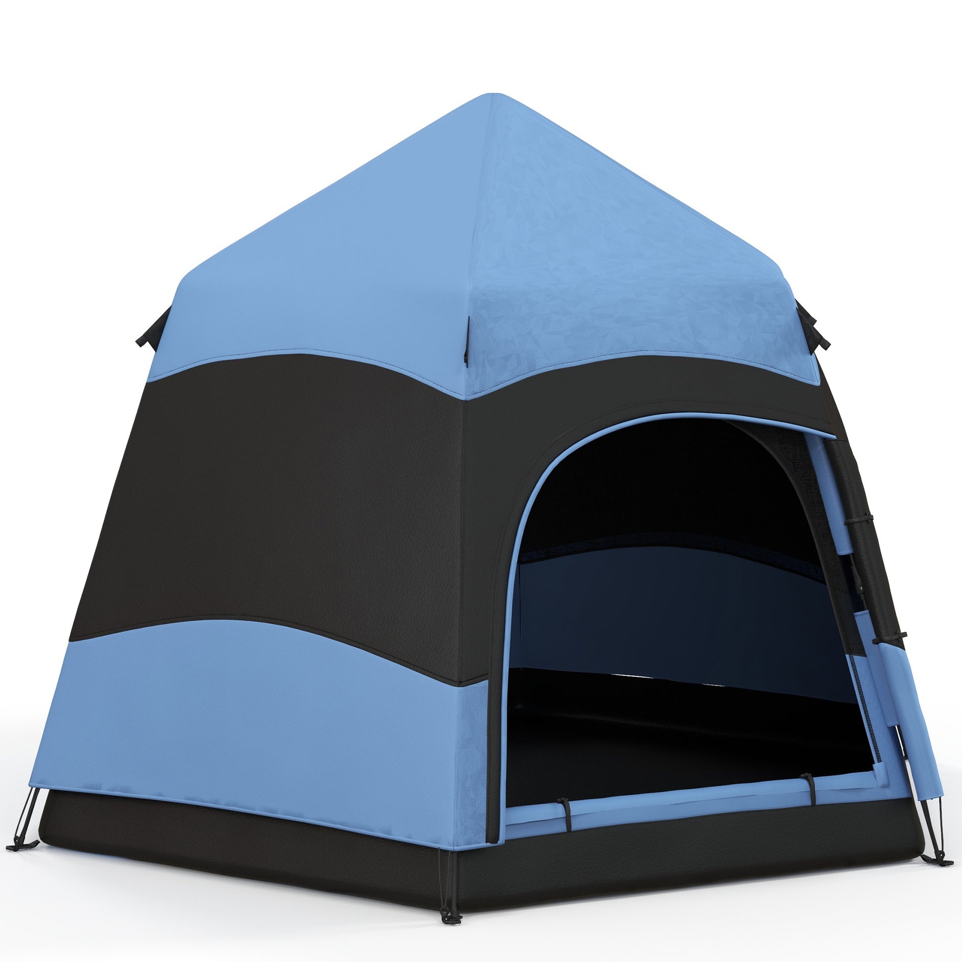 Six Man Hexagon Camping Tent with Hang Hook and Carry Bag - Blue and