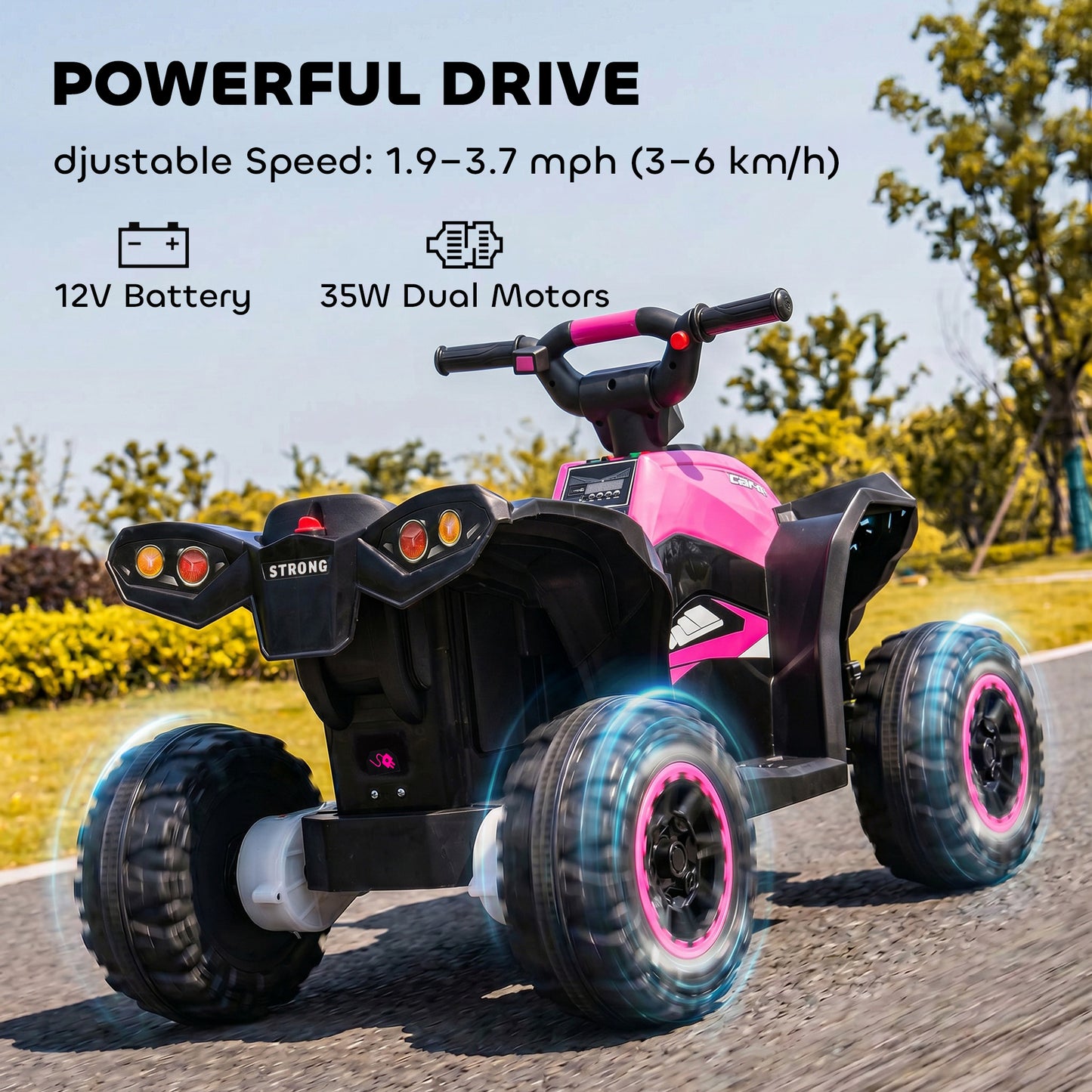 12V Ride-On Quad Bike w/ Music, Horn, for Ages 3-5 Years
