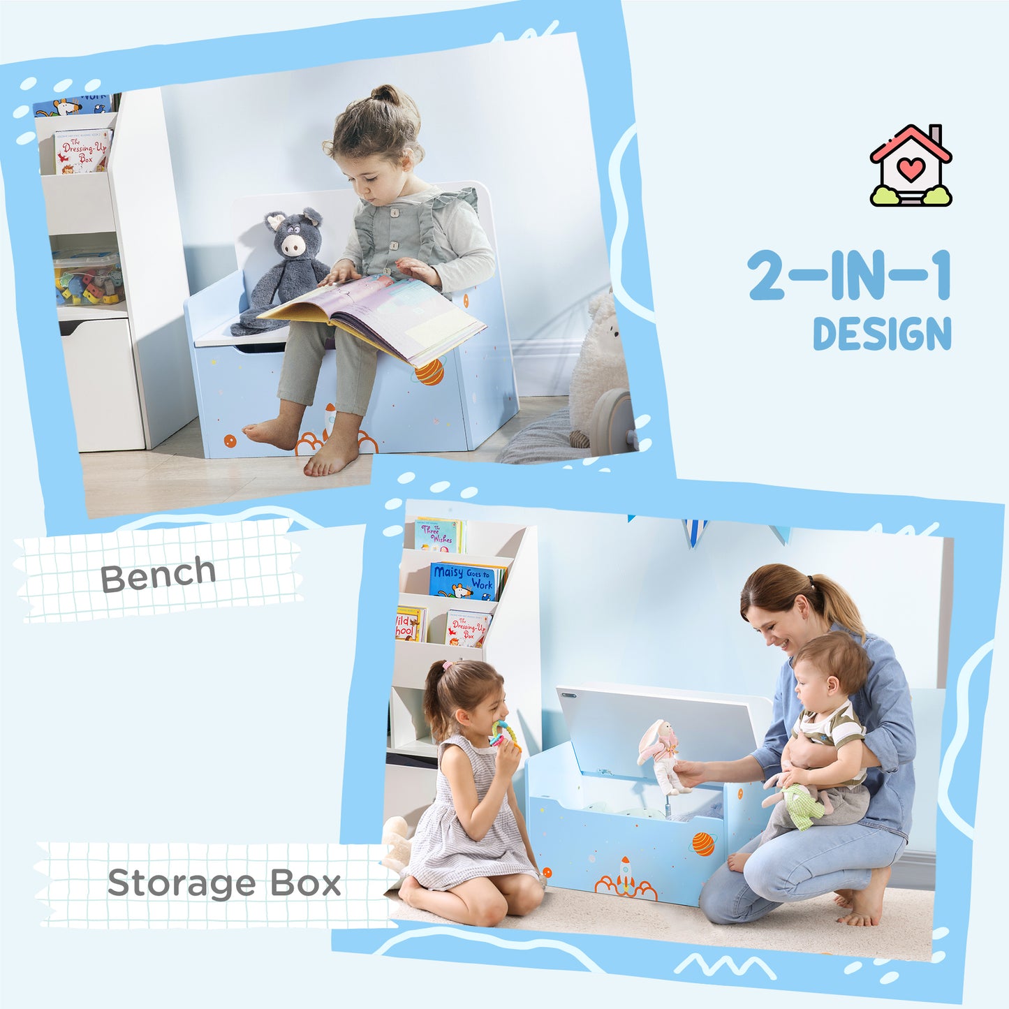 3PCs Kids Bedroom Furniture Set with Bed, Toy Box Bench