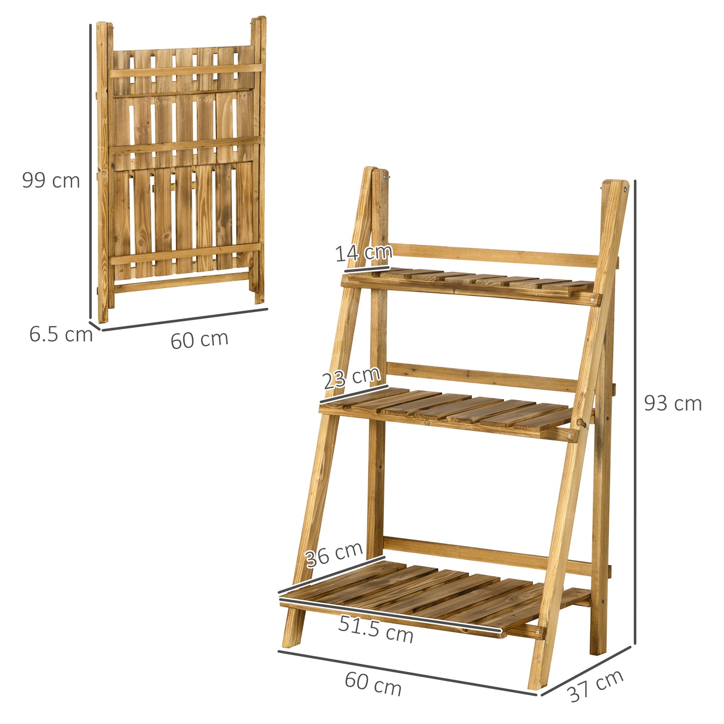 Wooden Folding Flower Pot Stand 3 Tier Garden Planter Display