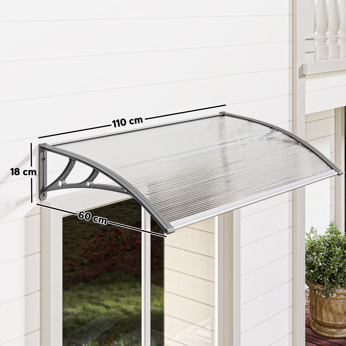 Front Door Canopy, Outdoor Awning, Rain Shelter, 110 x 60cm