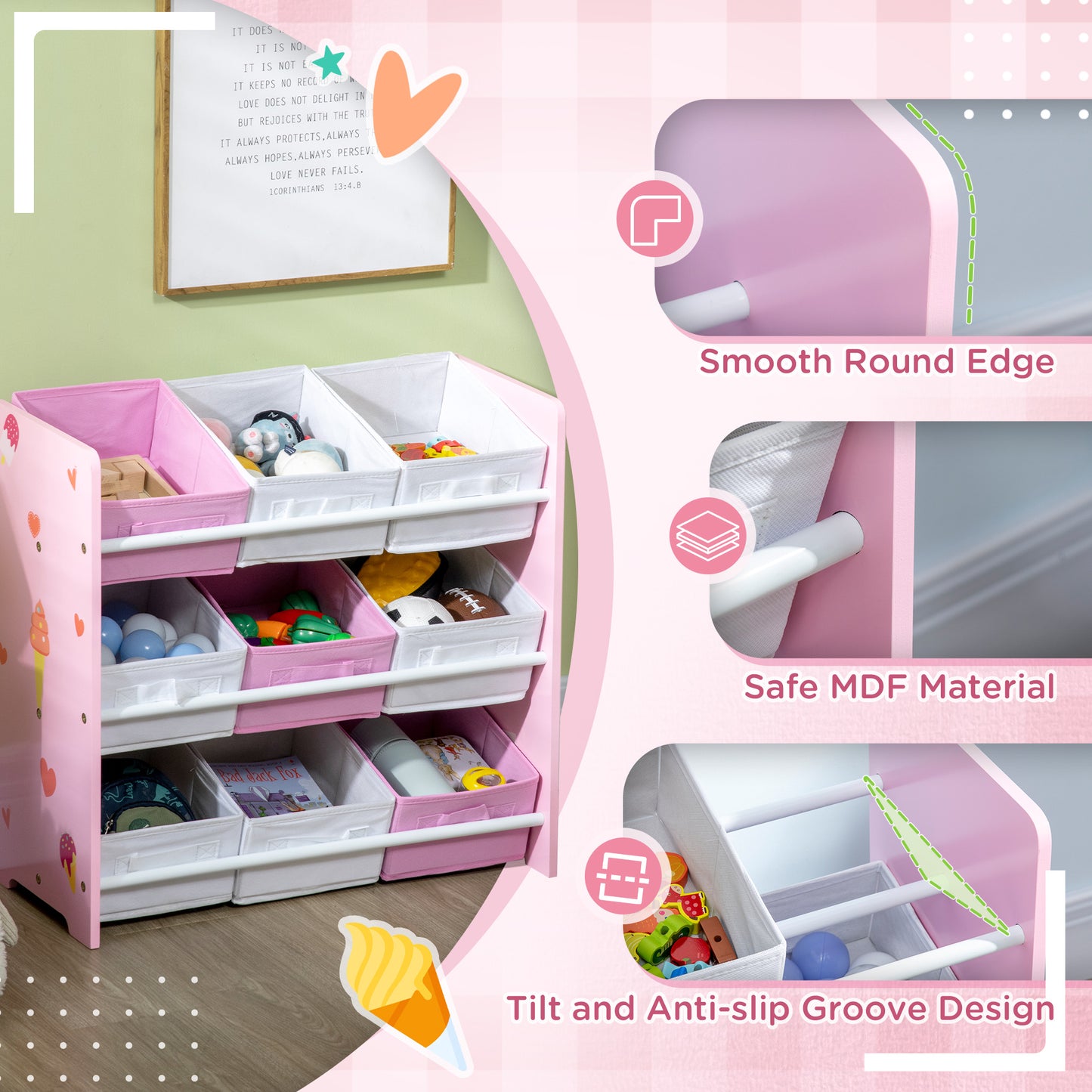 Kids Storage Rack, with Nine Removable Baskets, for Nursery, Bedroom