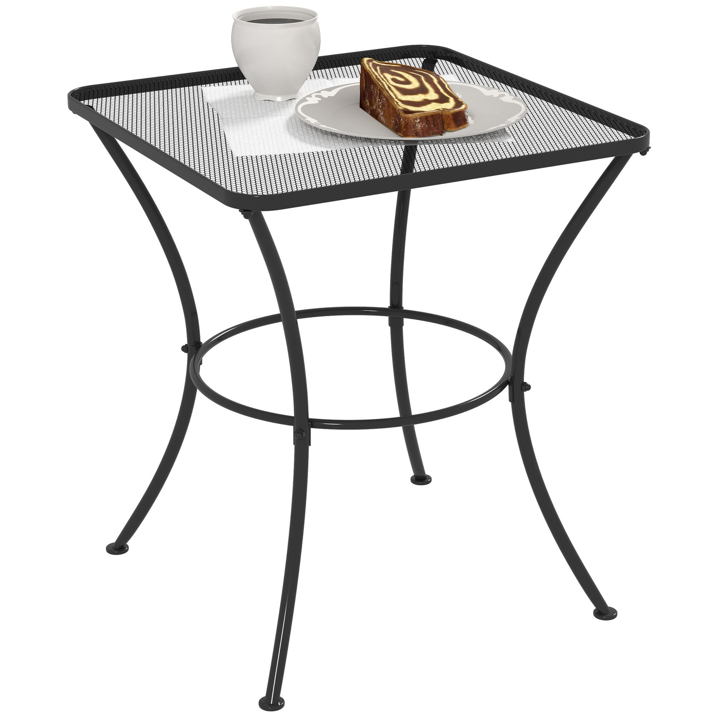 60cm Square Garden Table, Outdoor Metal Bistro Side Desk with Mesh Top