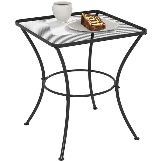 60cm Square Garden Table, Outdoor Metal Bistro Side Desk with Mesh Top