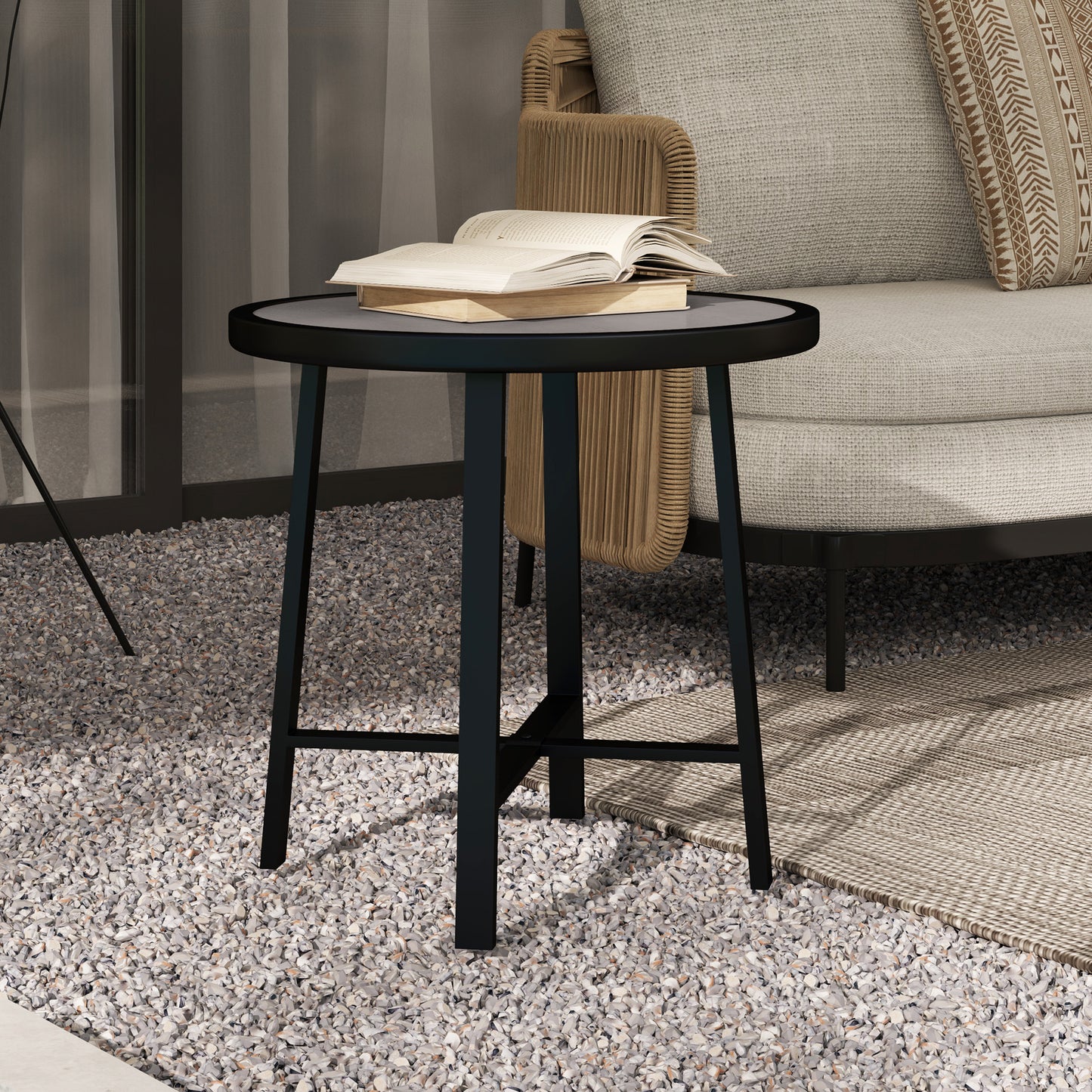 Round Small Garden Table, 50.5cm Outdoor Side Table