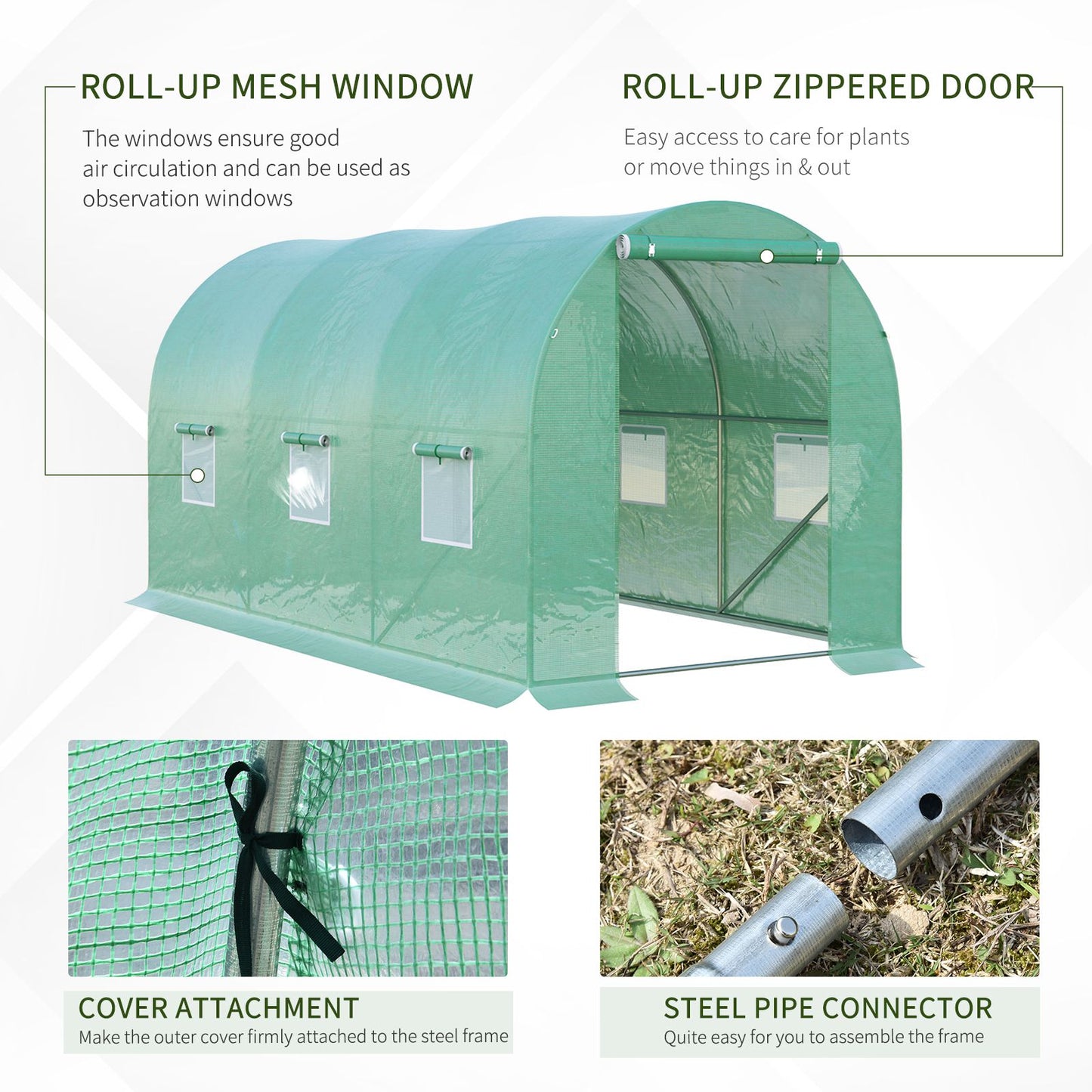 4 x 2 x 2 m Polytunnel Greenhouse with Roll-up Door