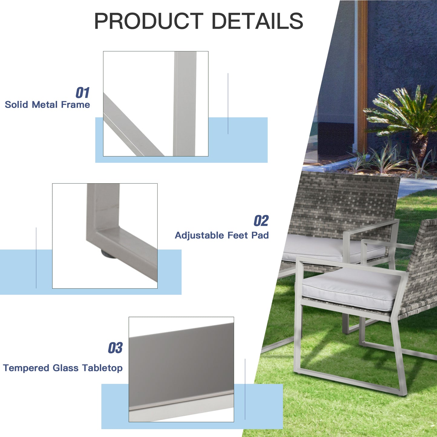 4PC Rattan Garden Furniture Set 2 Single Sofa Arm Chairs 1 Bench