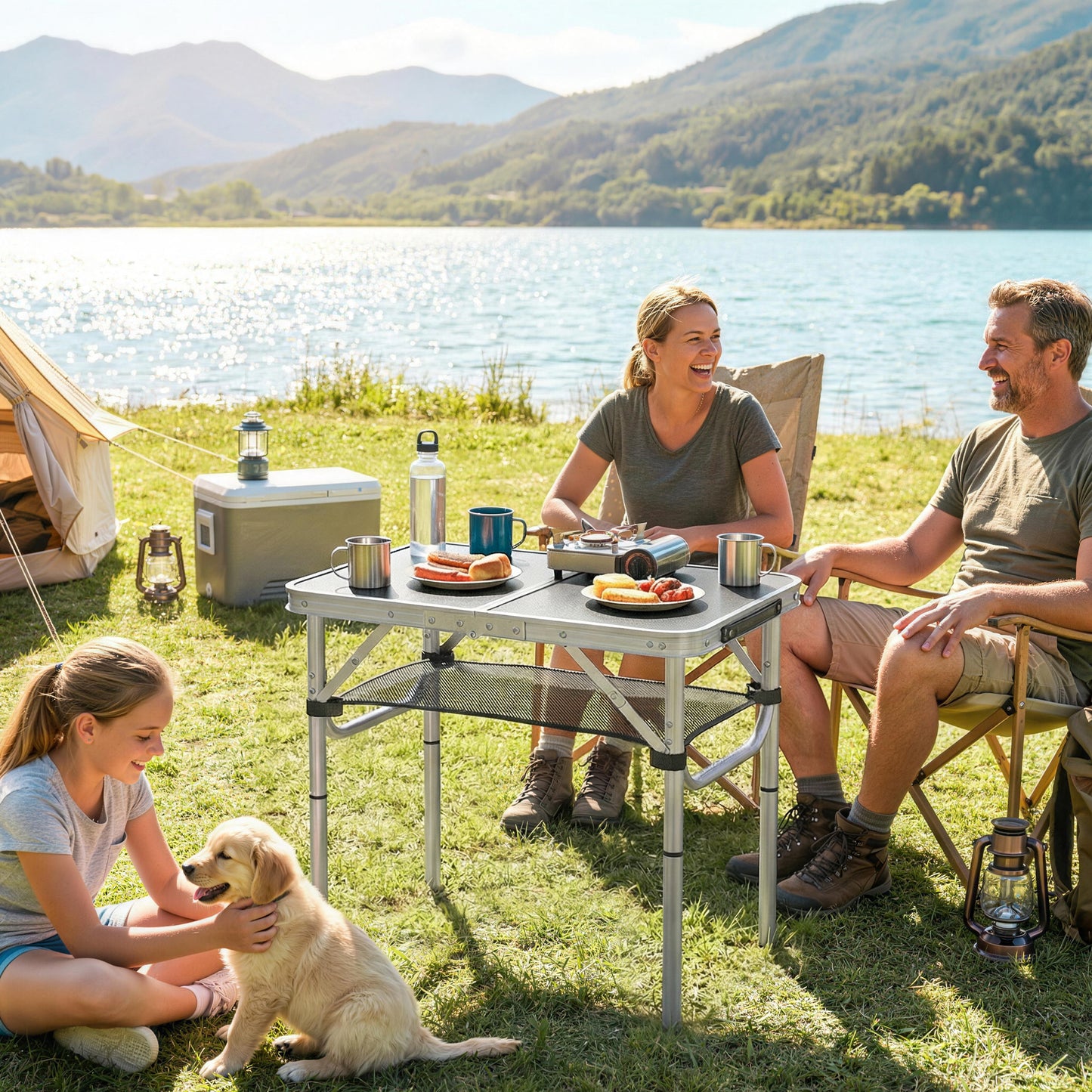 2ft Folding Camping Table, Picnic Table with Mesh Storage Layer (1)