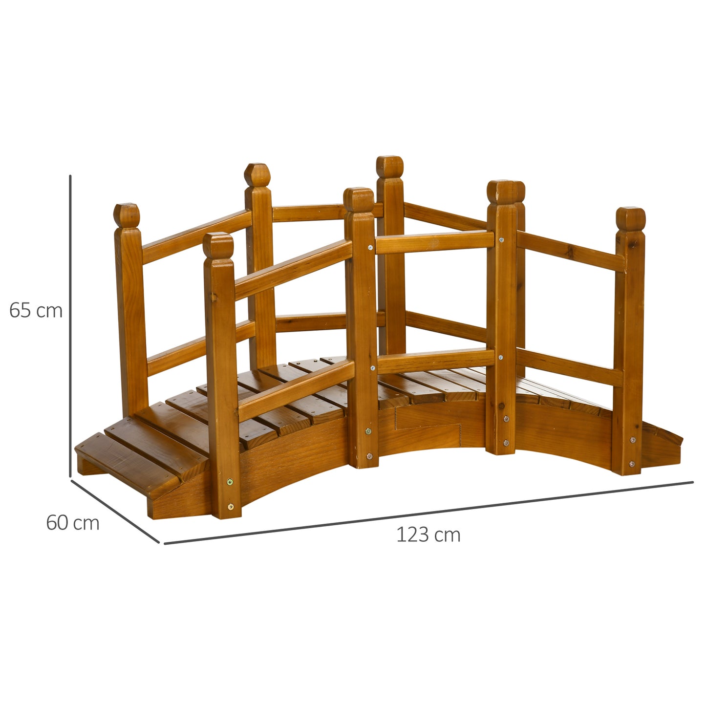 Wooden Garden Bridge with Safety Railings