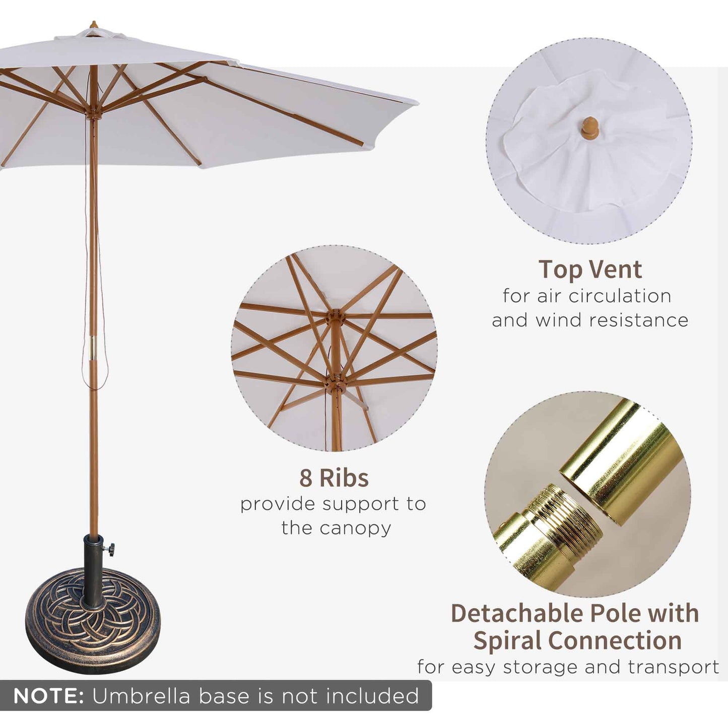 3 m Garden Parasol with Base, Pulley Operated Patio Umbrella