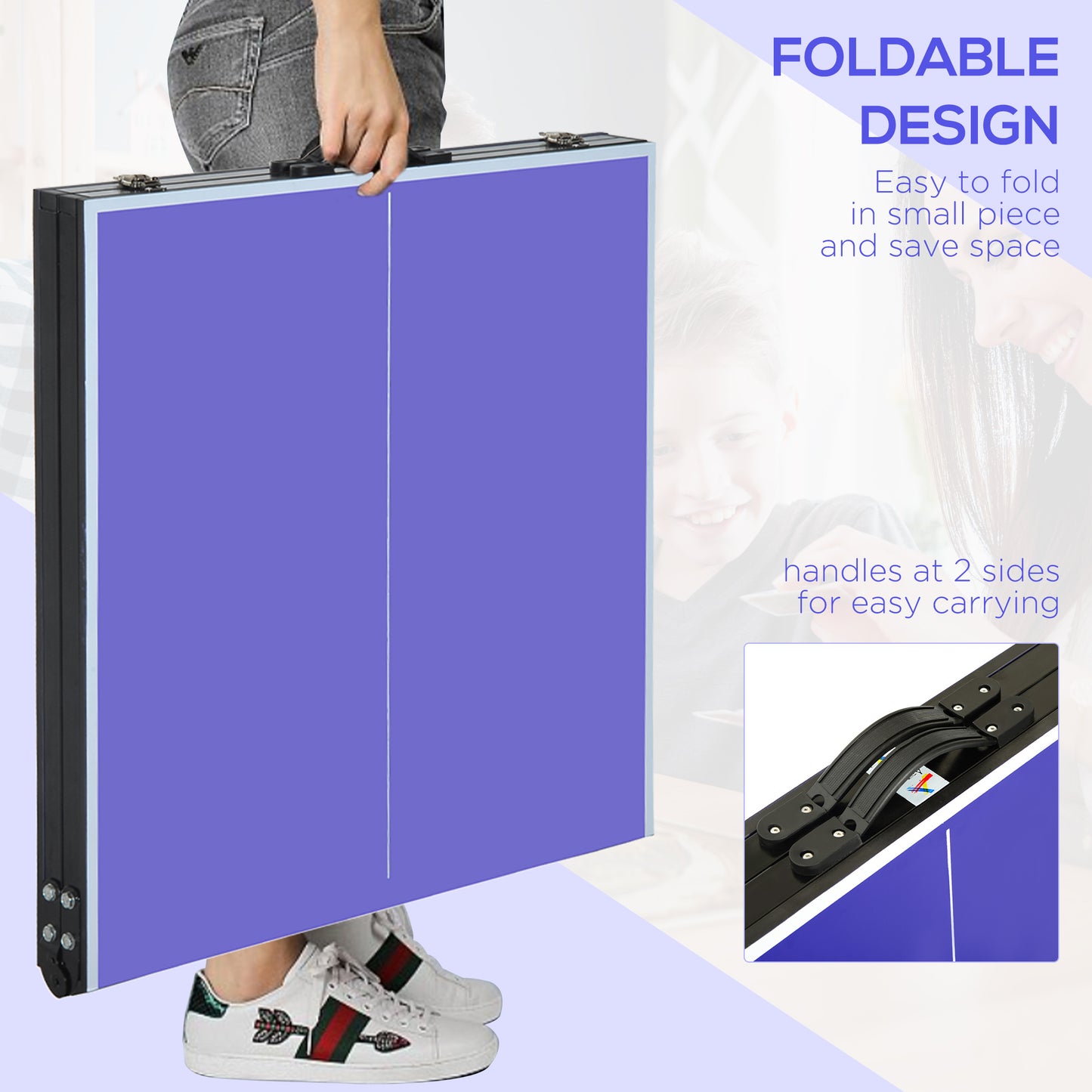 Folding 5ft Mini Compact Table Tennis Top Ping Pong Table Set