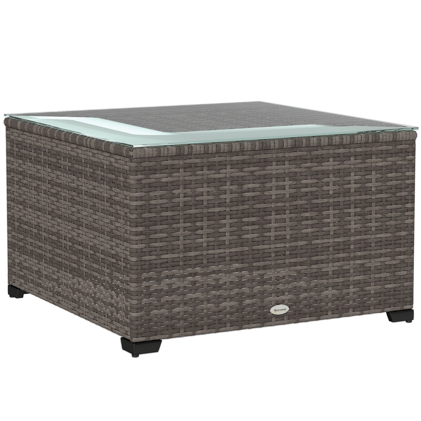 62 x 62cm Glass-Top Rattan Side Table