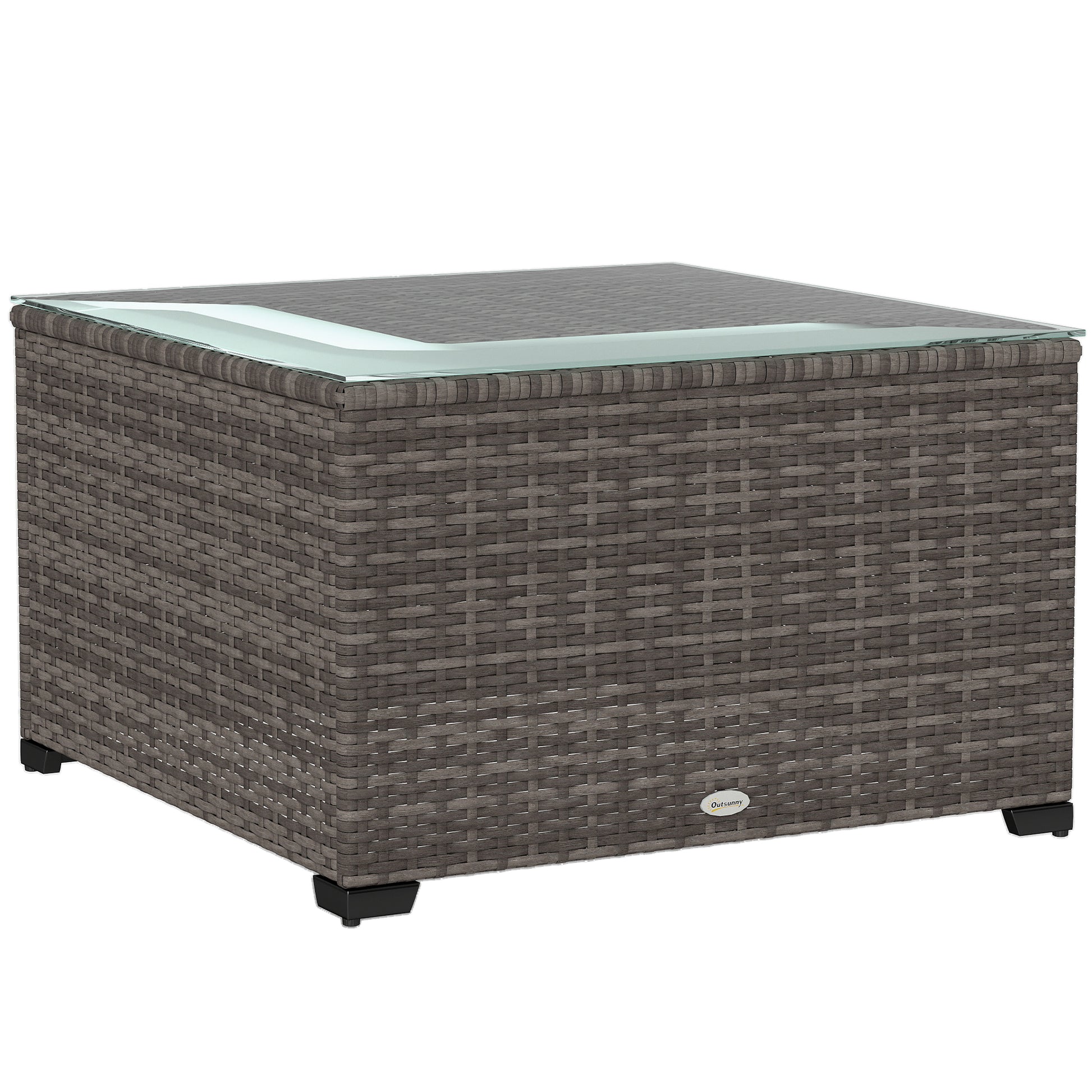 62 x 62cm Glass-Top Rattan Side Table