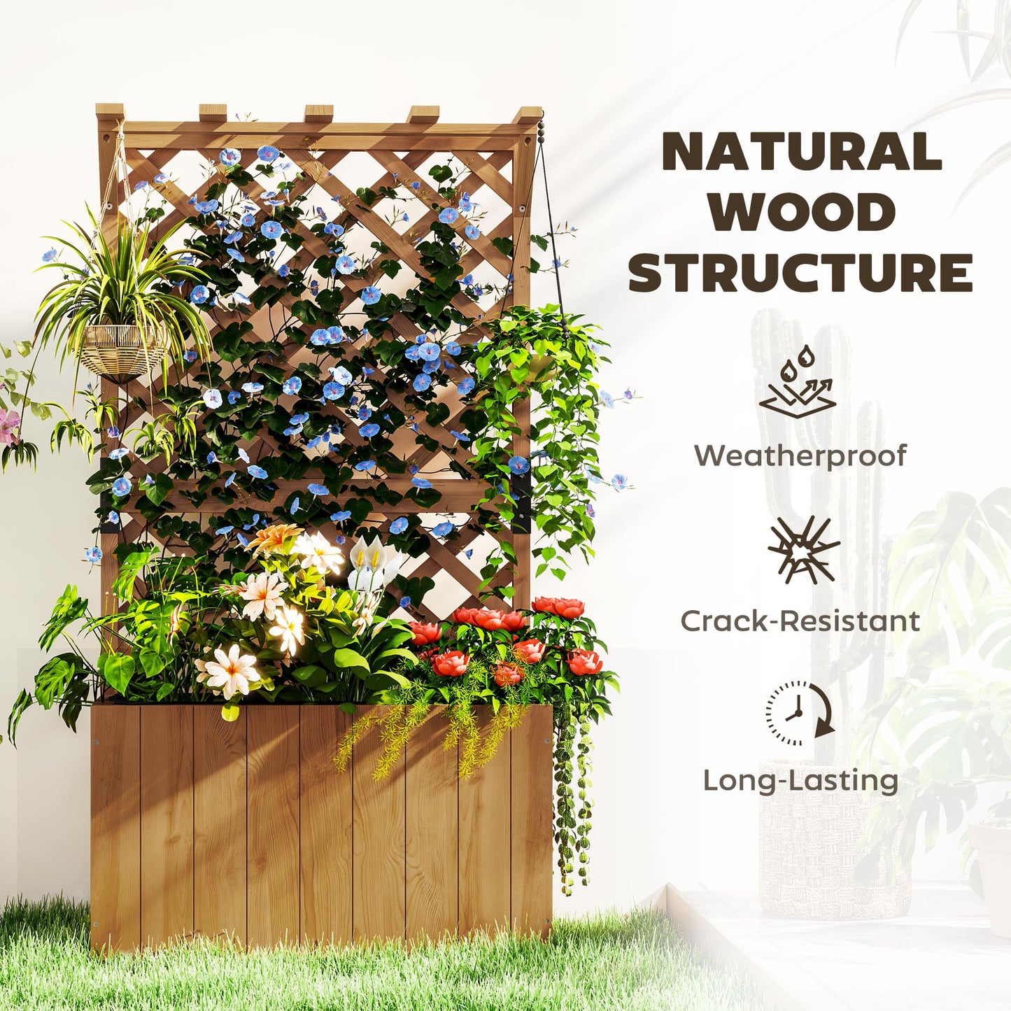 Wooden Planter with Trellis