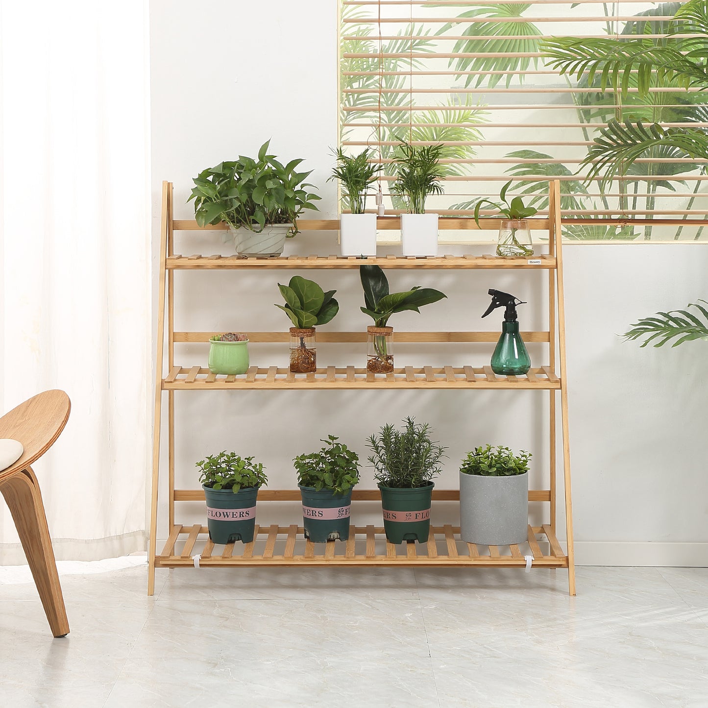 3-Tier Plant Stand, Plant Shelf Rack, Folding Bamboo Display Stand