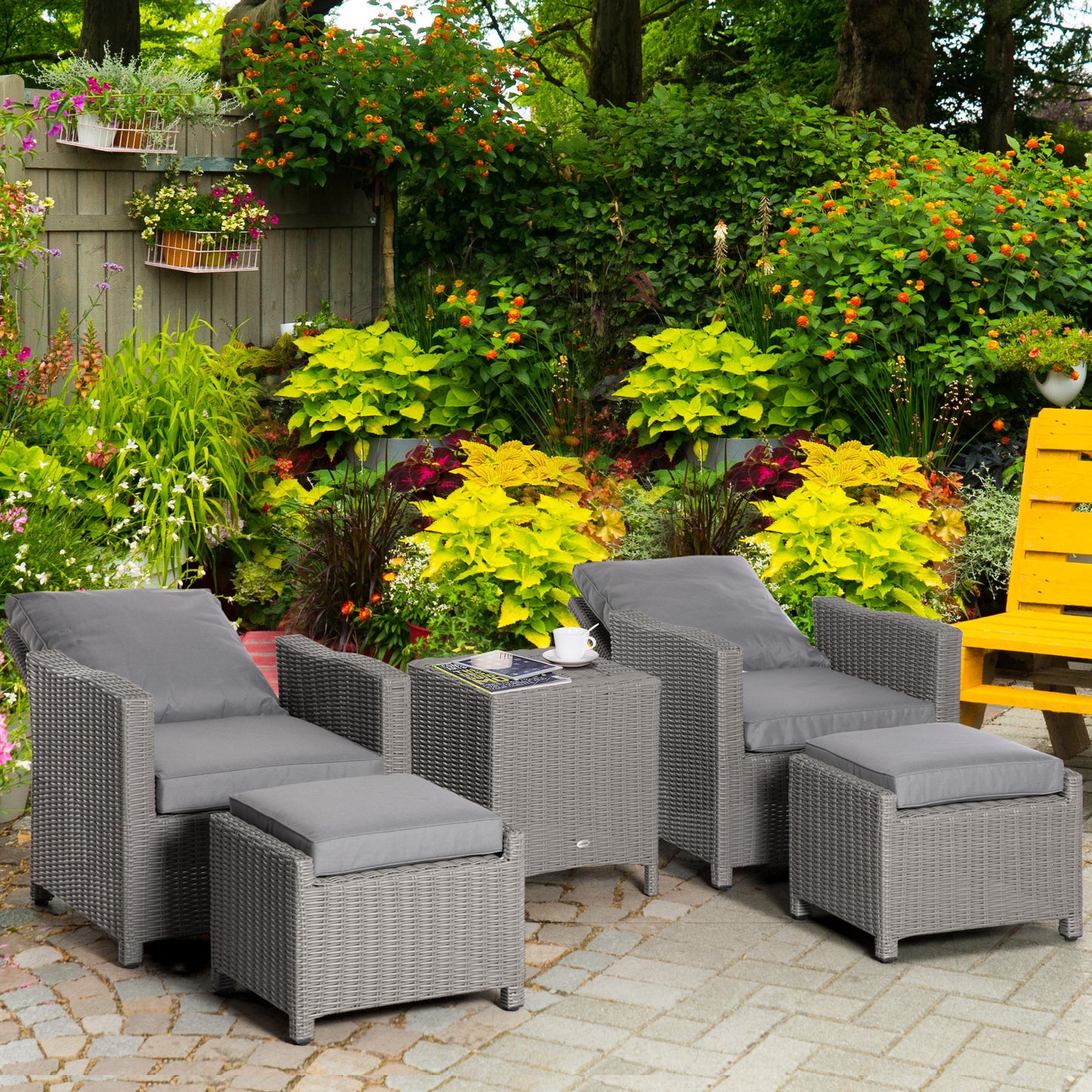 5 Pieces Outdoor PE Rattan Garden Furniture with Cushions