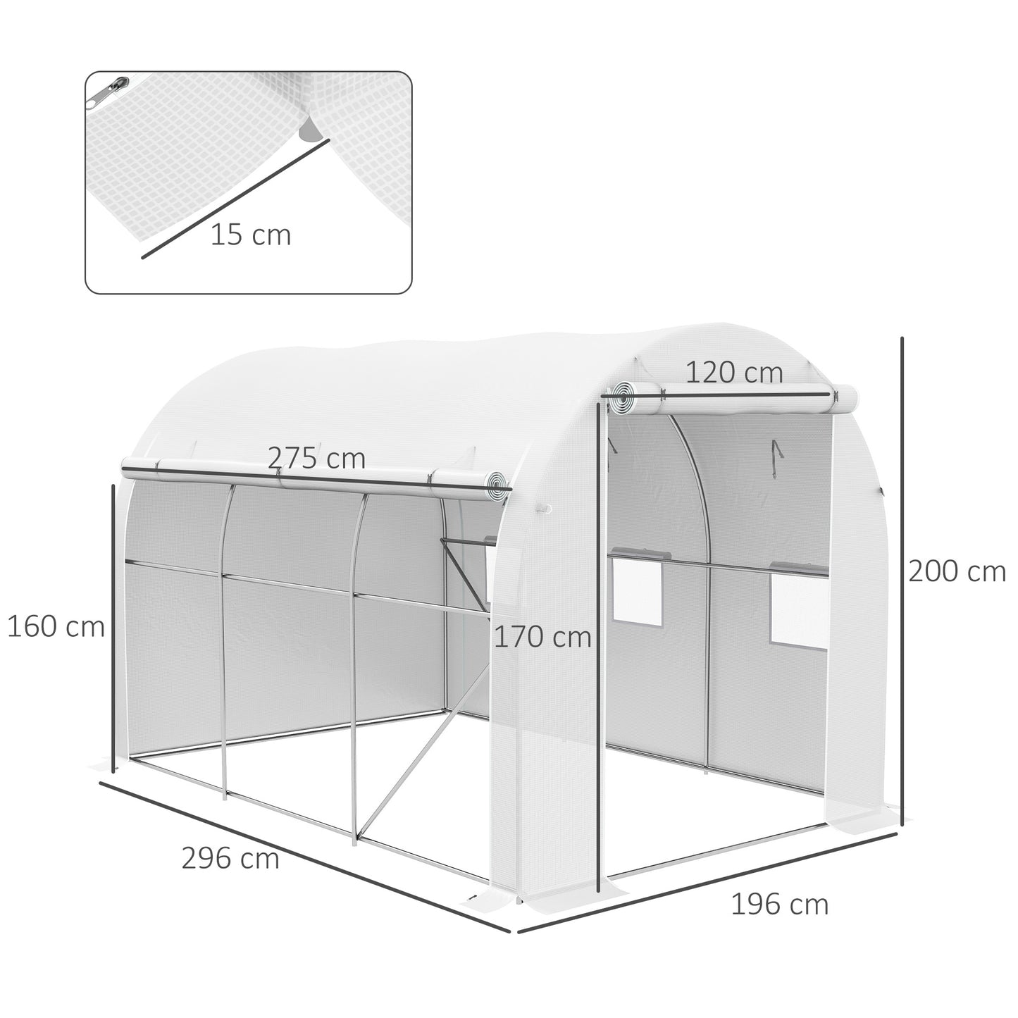 296 x 196cm Steel Frame Polytunnel Greenhouse